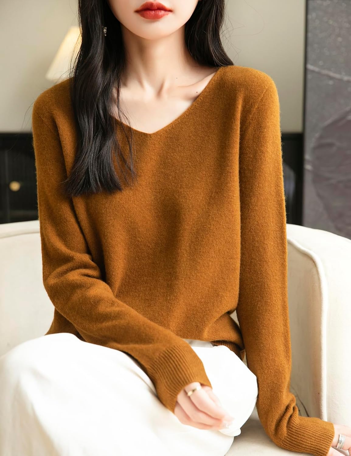 Chanyarn Women's 100% Merino Wool V Neck Sweater 2025 First-Line Ready to Wear Casual Long Sleeve Seamless Knit Sweater - Image 2