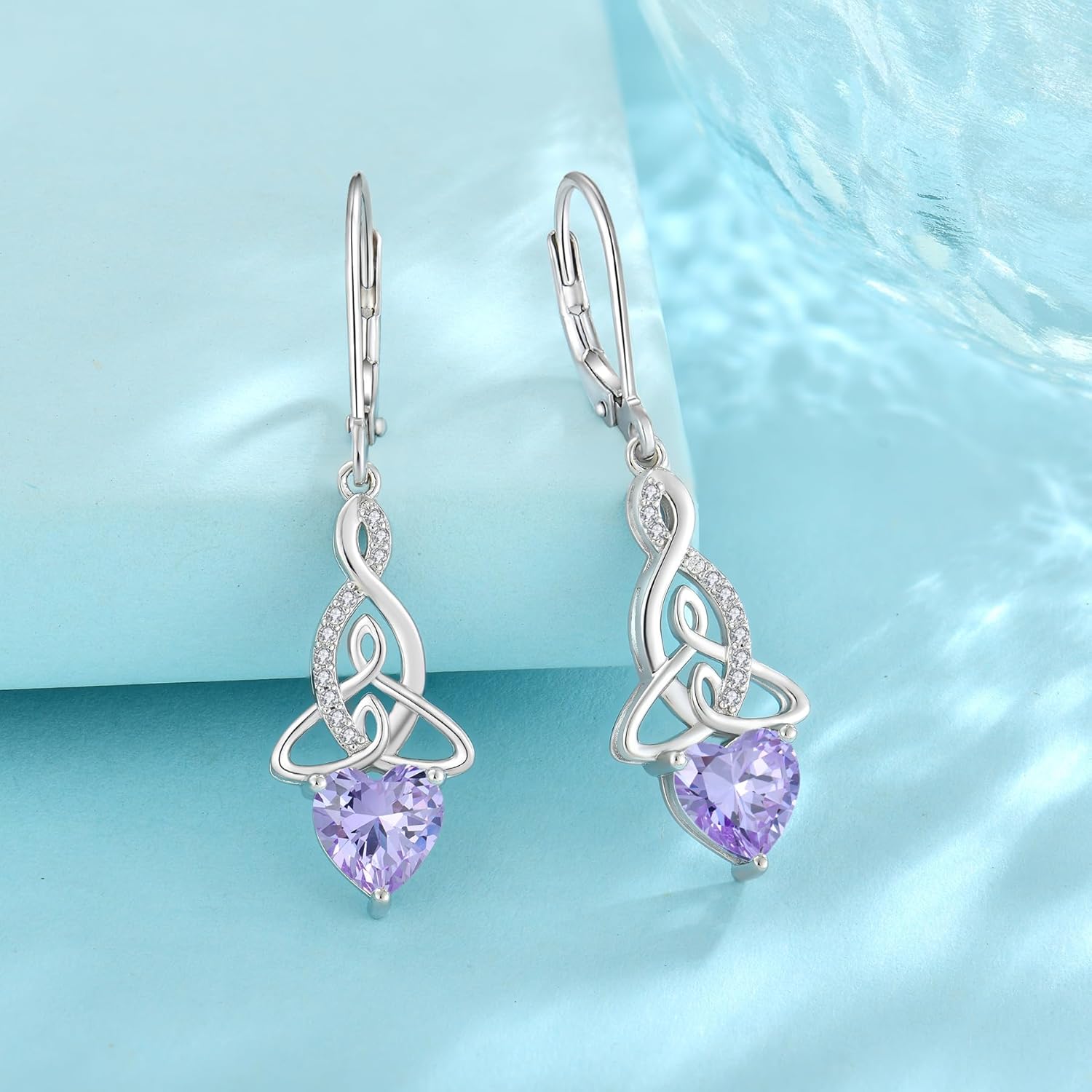Infinity Celtic Knot Earrings 925 Sterling Silver Dangle Drop Leverback Earrings Birthstone Jewelry Gifts for Women - Image 4