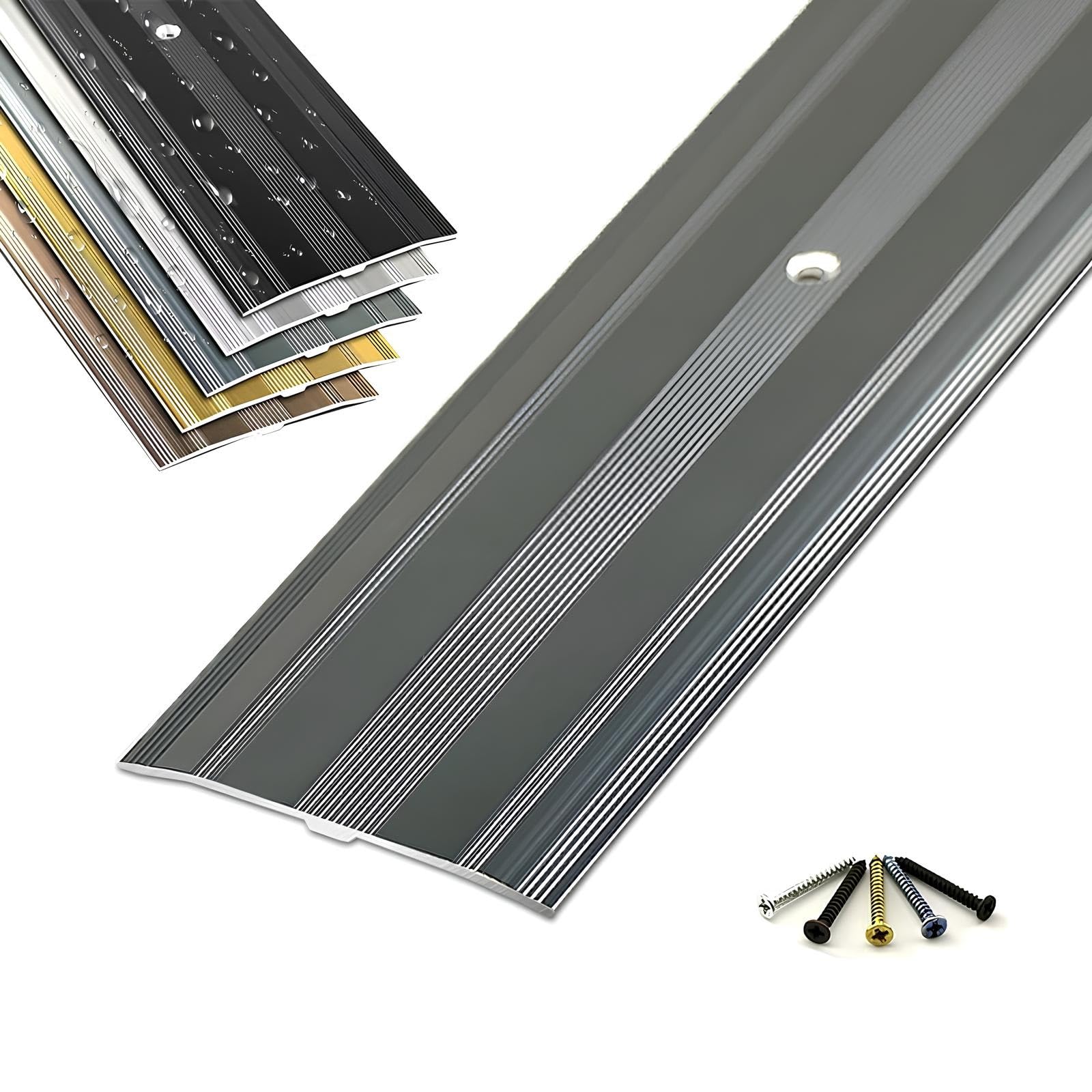Largeur 6cm Bande De Seuil De Porte En Aluminium,80-150CM Barre De Seuil Profilé De Transition Pour Portes Pour Relier Les Joints De Sol(Grey B,130cm/51.2in)