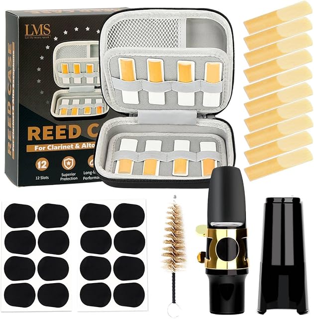 LMS Alto Saxophone Mouthpiece Kit with EVA Storage Case - Alto Sax Mouthpiece Accessories Kit for Beginners - Alto Sax Mouthpiece Ligature 2.5 Reeds Cushions Cap Brush and Case (Case + Mouthpiece Kit)