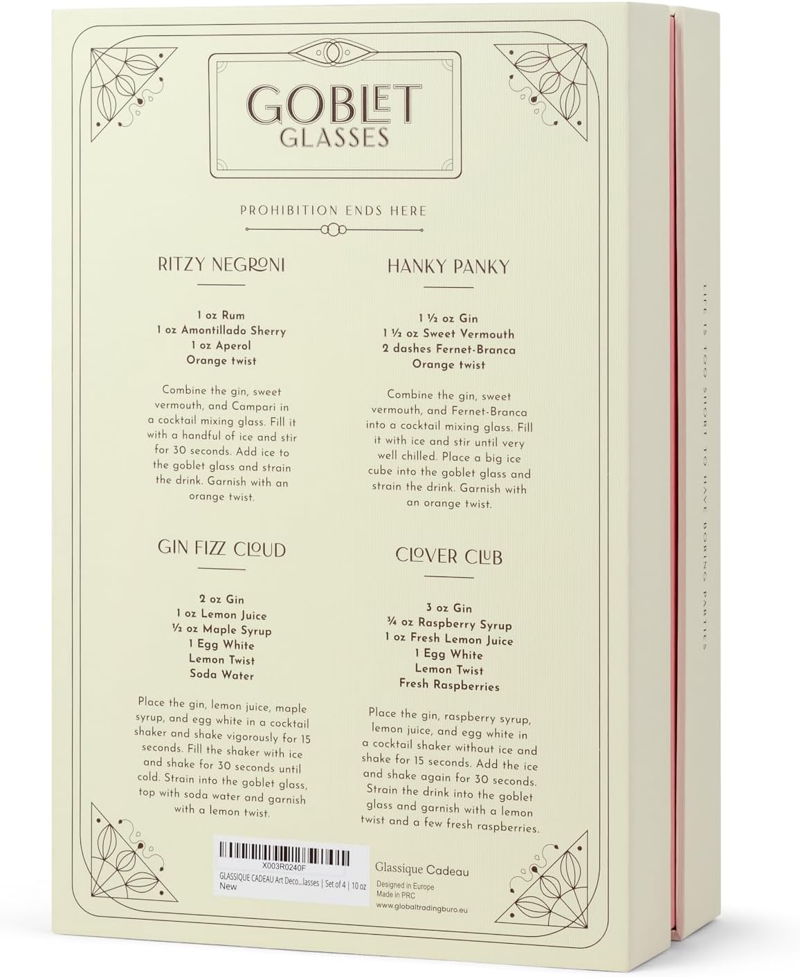 GLASSIQUE CADEAU Vintage Art Deco Ribbed Goblet Cocktail Glasses with Stem | Set of 4 | 10 oz Short Stemmed Crystal Tumblers for Drinking Classic Whiskey, Gin, Vodka Bar Drinks - Image 7