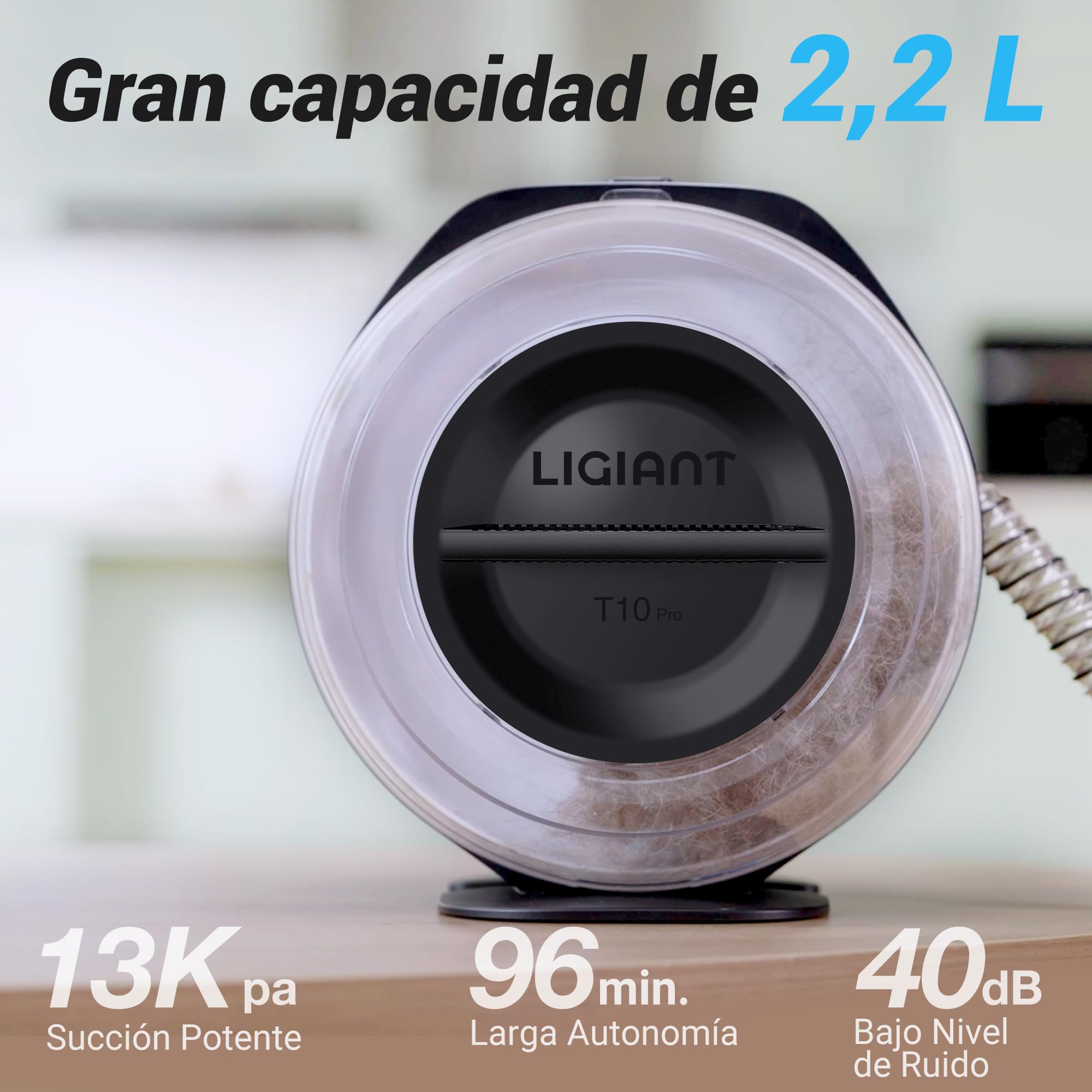 LIGIANT T10 Pro Aspira peli Cane &Gatto domésticocon Cepillo, Kit Aseo 7en1 Multifunción, Cortaúñas, Lima, Cepillo, Bajo Ruido, Depósito Grande 2,2L, Ideal para el Pelo en Casa, el Coche y Exteriores