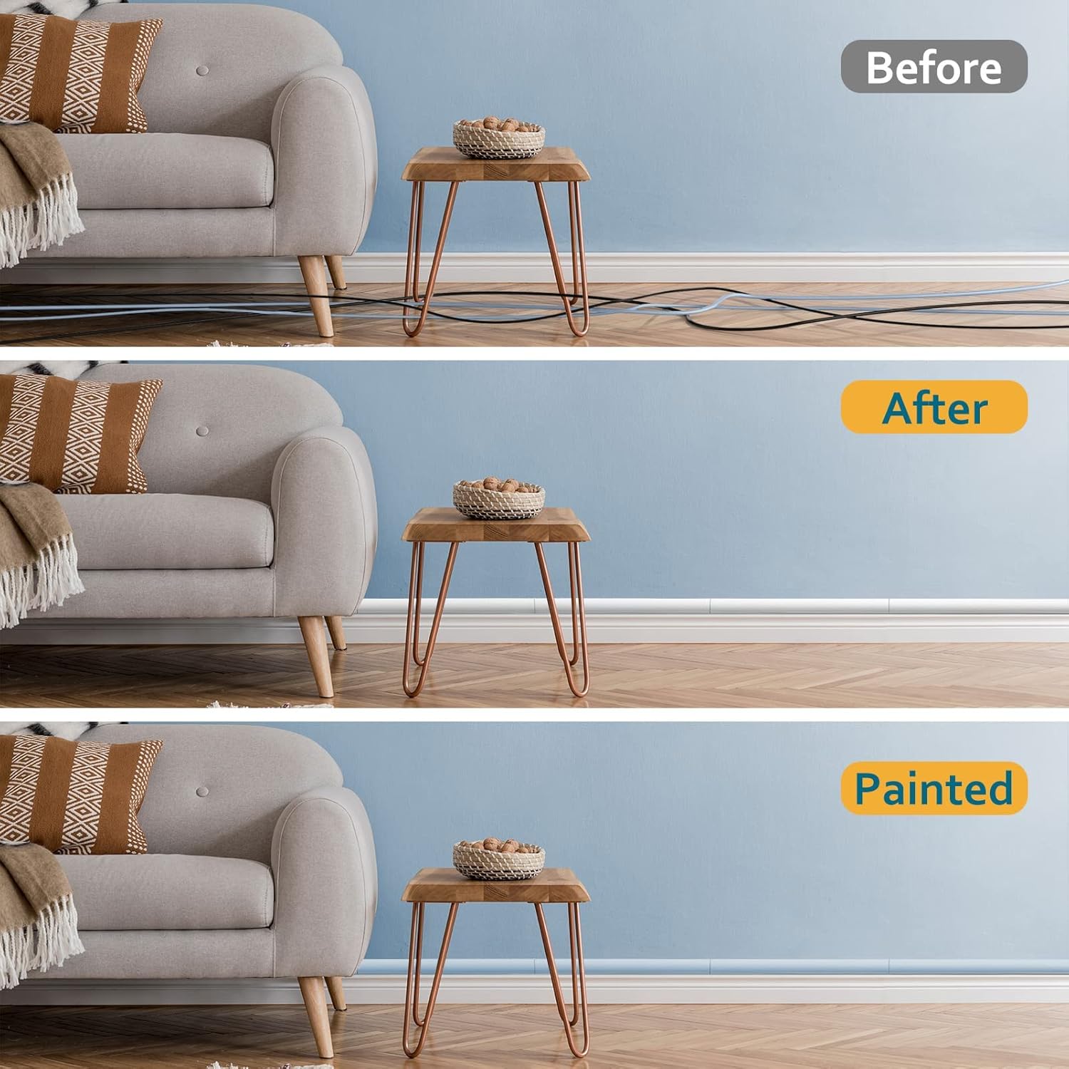 125.6in Corner Cable Concealer, Delamu Wire Covers for Cords, Corner Cord Hider Wire Concealer, Paintable Corner Cord Cover, Quarter Round Cable Raceway for Wall, Floor, Baseboard, Ceiling, 8×L15.7in : Electronics