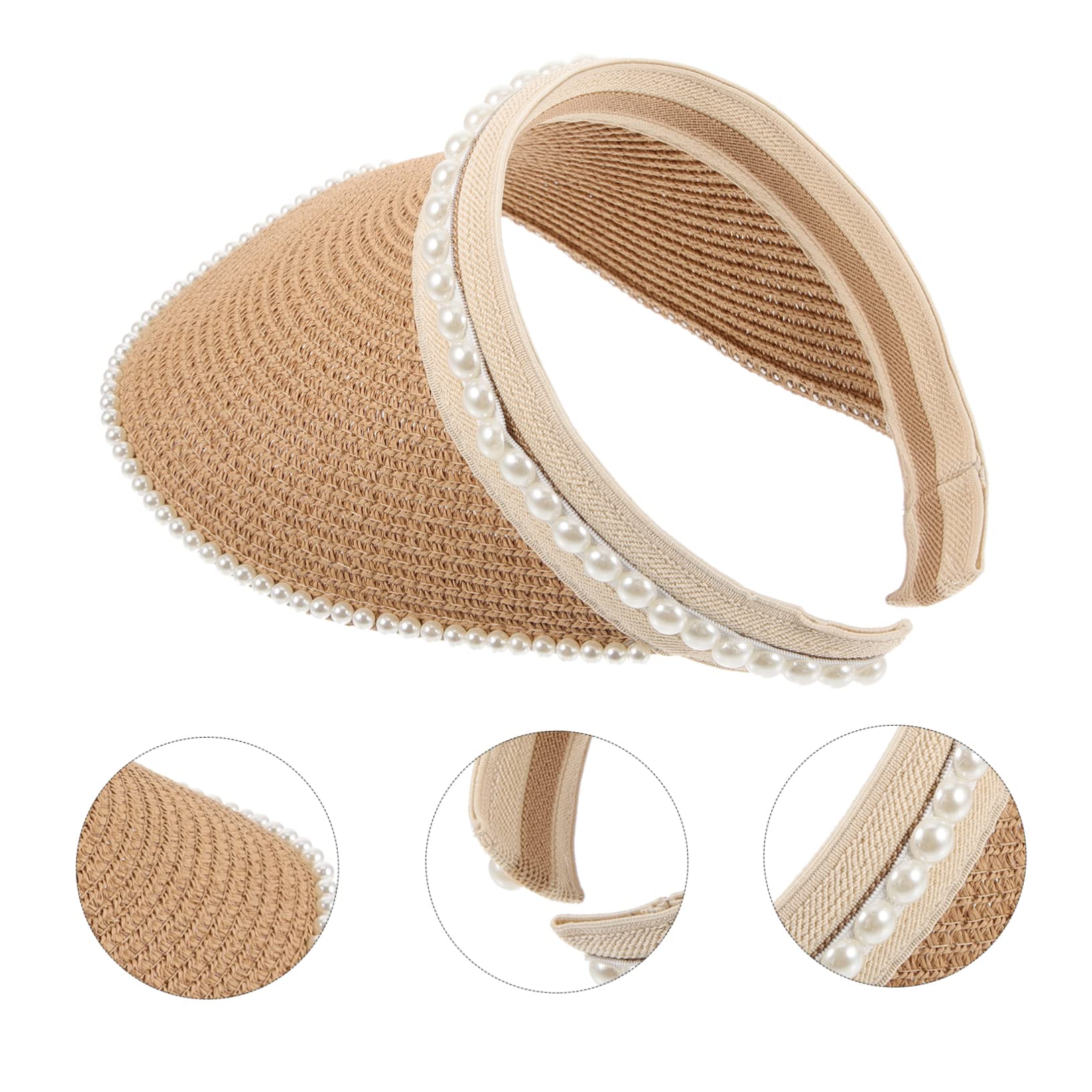Visera Solar de Paja Perlas para Mujer, Sombrero Parasol