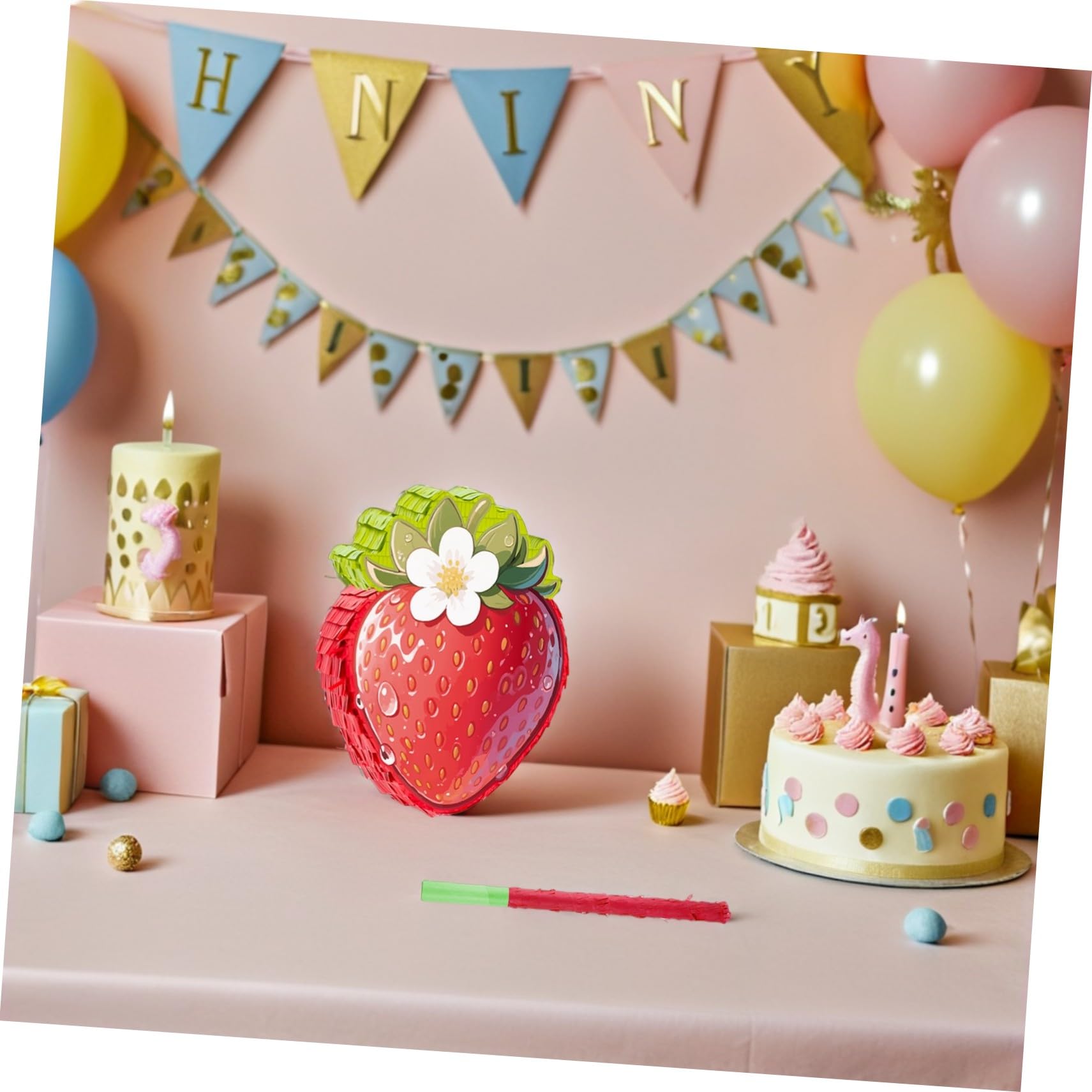 Rote Erdbeer-piñata mit Stock und Augenbinde für Stabile Papp-piñata mit Krepppapier Geeignet für Geburtstagsfeiern Babyshowers Cinco De Mayo und Sommer-partyspiele