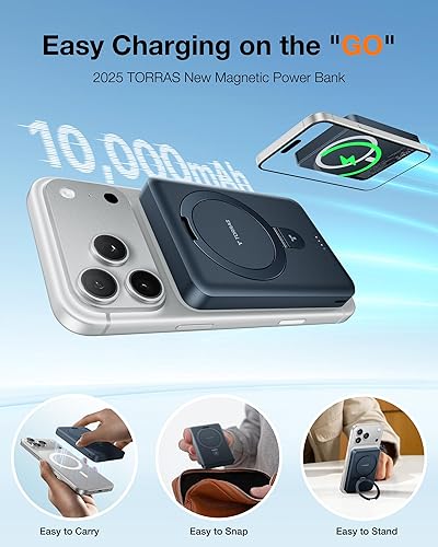 Miniatura 2 de TORRAS EasyGo - Cargador portátil magnético de 10000 mAh para iPhone, batería inalámbrica esencial de viaje de carga rápida compatible con Magsafe,