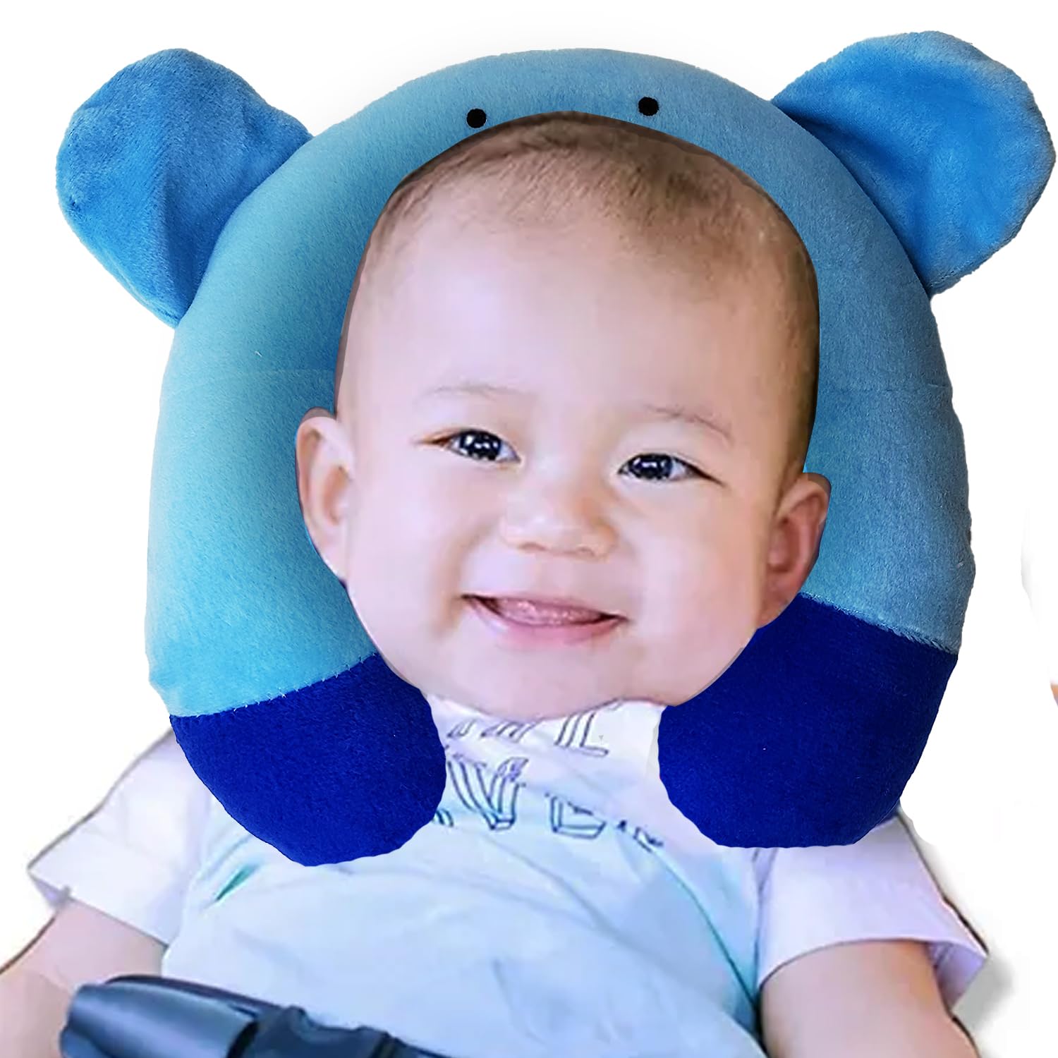 MOMITTLE® Cotton New Born Baby Soft Neck Supporting Pillow for Head Shaping Baby (0-18 Month) | Cotton, Blue-image-3