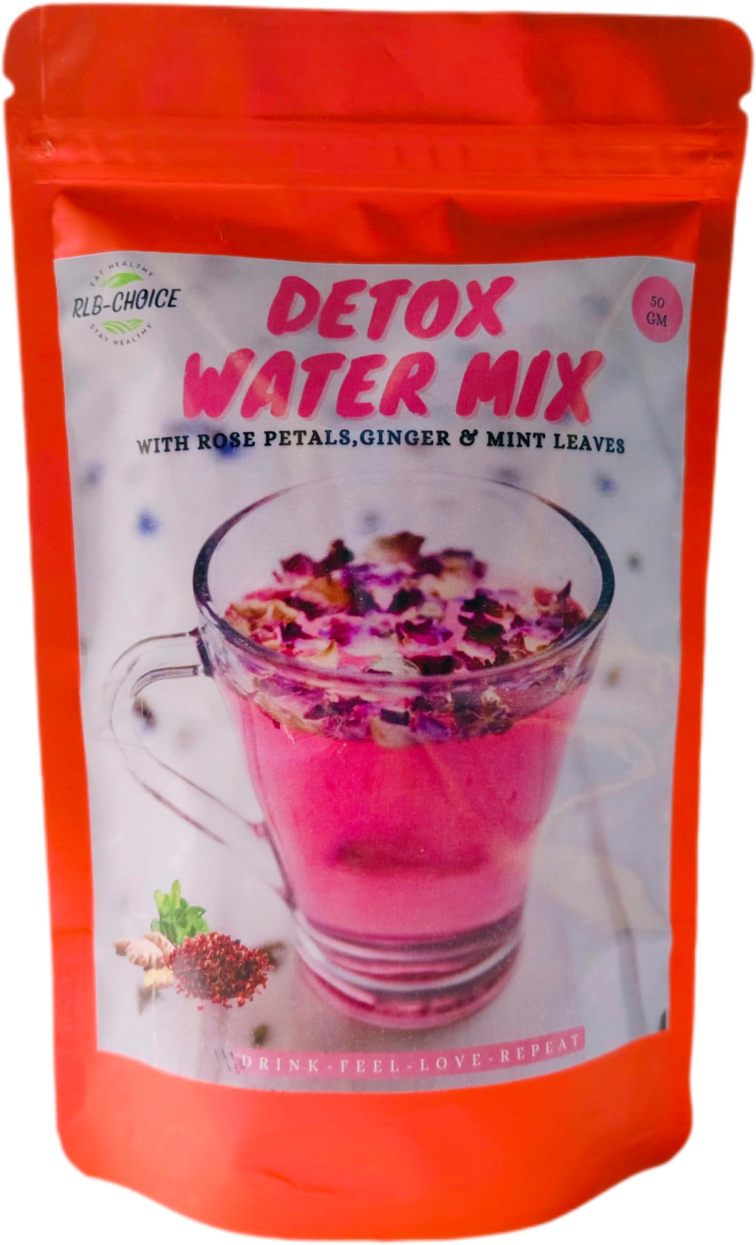 Rlb Choice Floral Fusion Detox Water Mix: Rose Petal, Ginger, Mint Bliss | Boost Immunity | Remove Toxins - 50 Gm