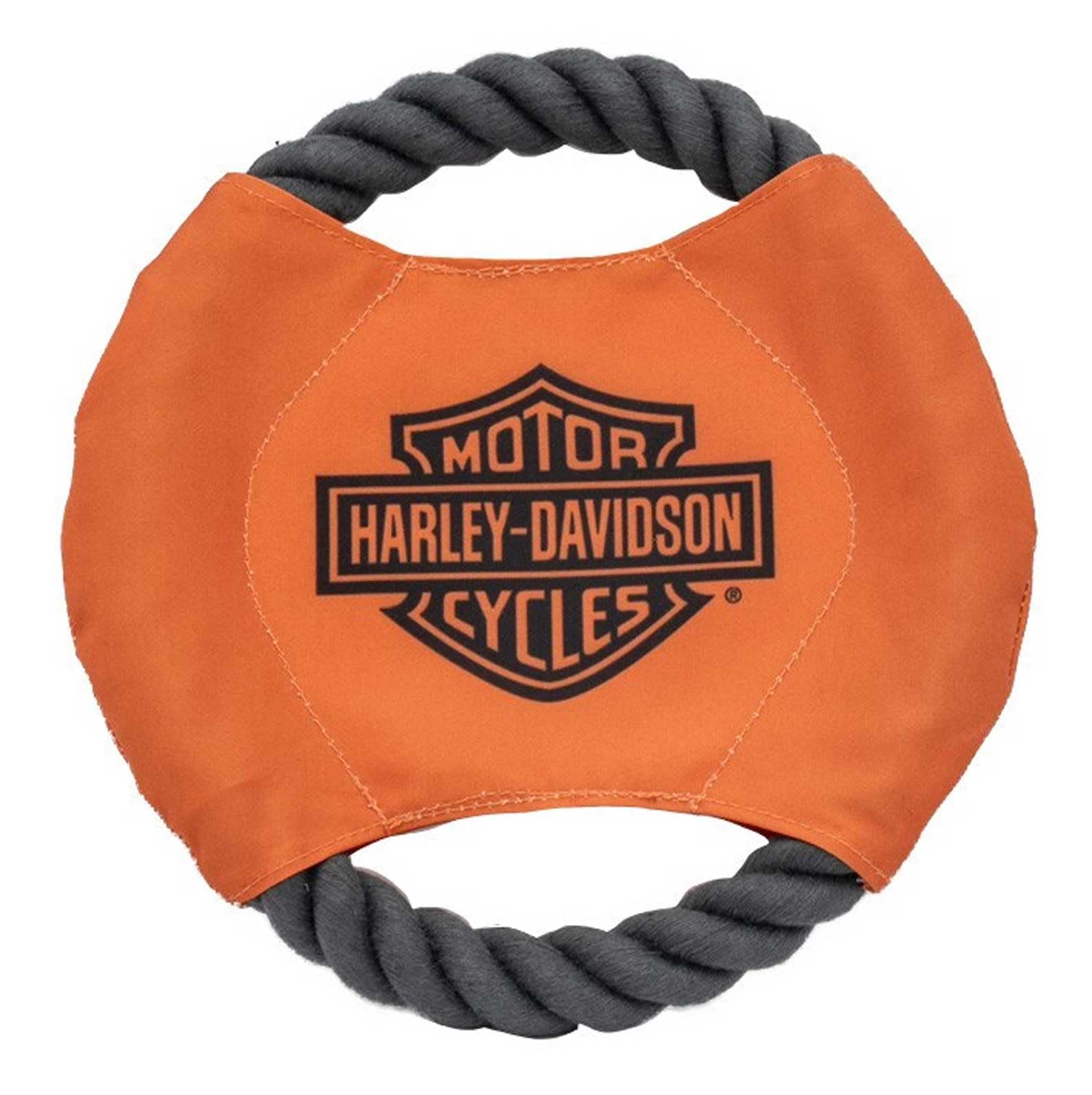 Harley-Davidson Bar & Shield Rope Disc Dog Toy – Size Small, Orange & Black