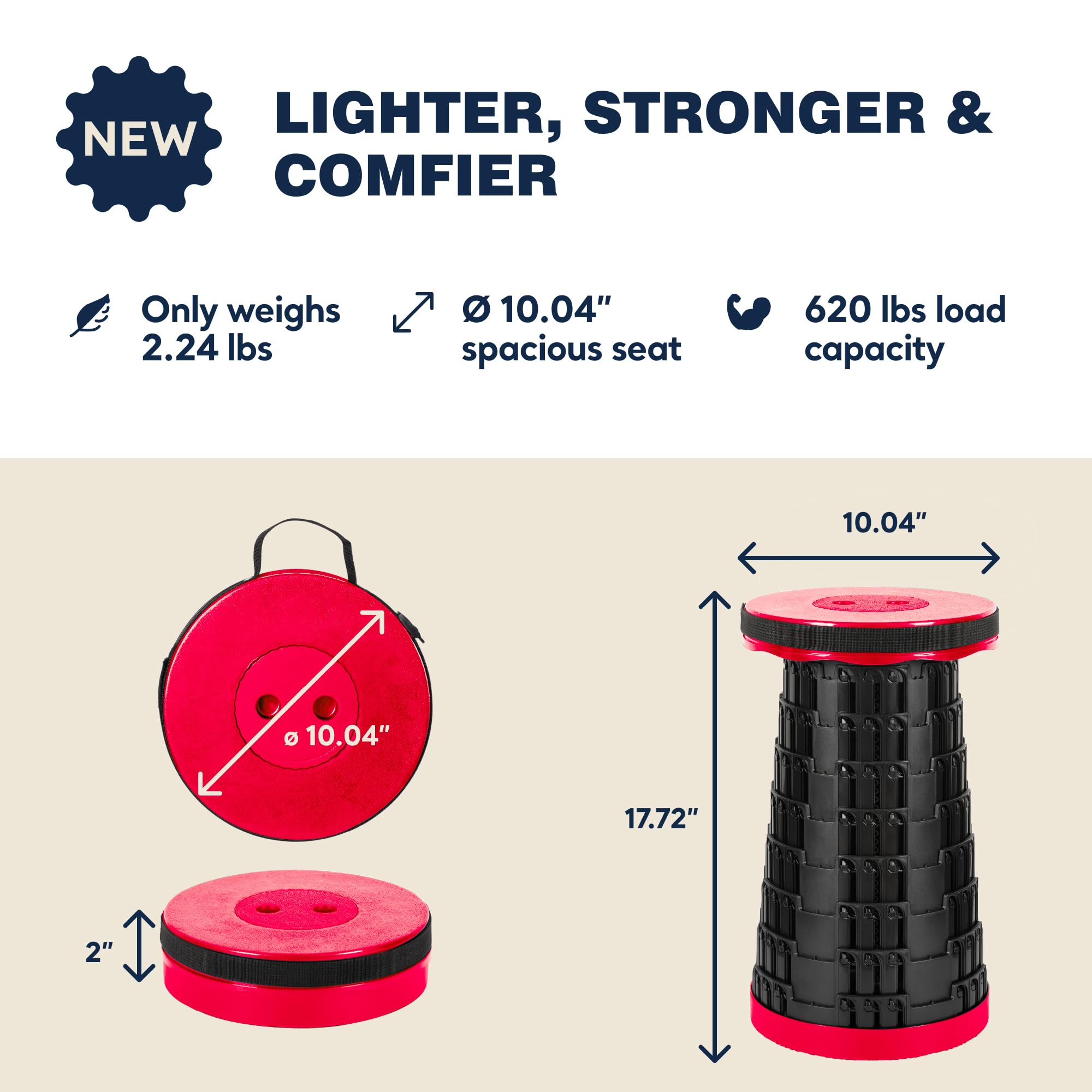 Sgabello pieghevole portatile con zaino e cuscino – pieghevole pieghevole pieghevole telescopica sedile da campeggio per adulti