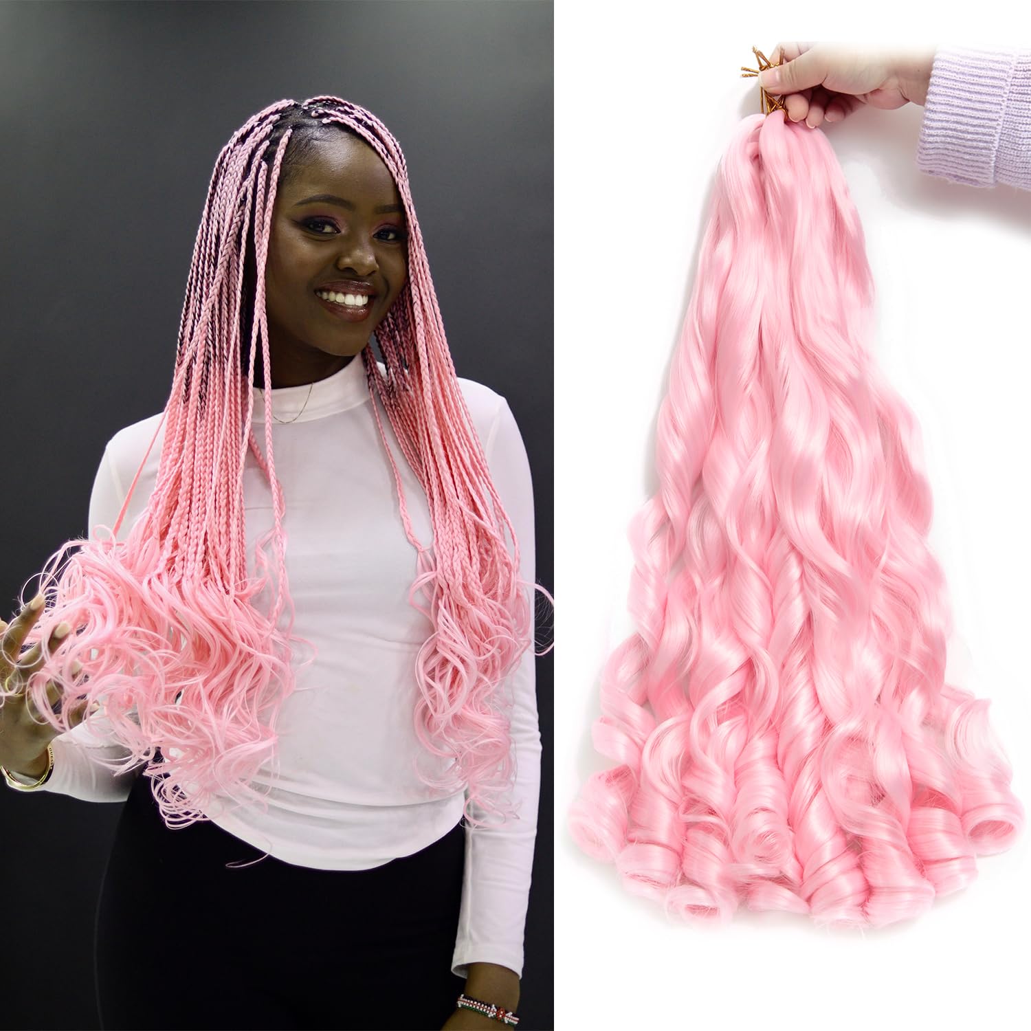 French Curl Braiding Hair for Black Women 24 Inch 8 Packs Curly Pre Stretched Braiding Hair for Box Braids 75g/Pack Loose Wave Synthetic Crochet Hair