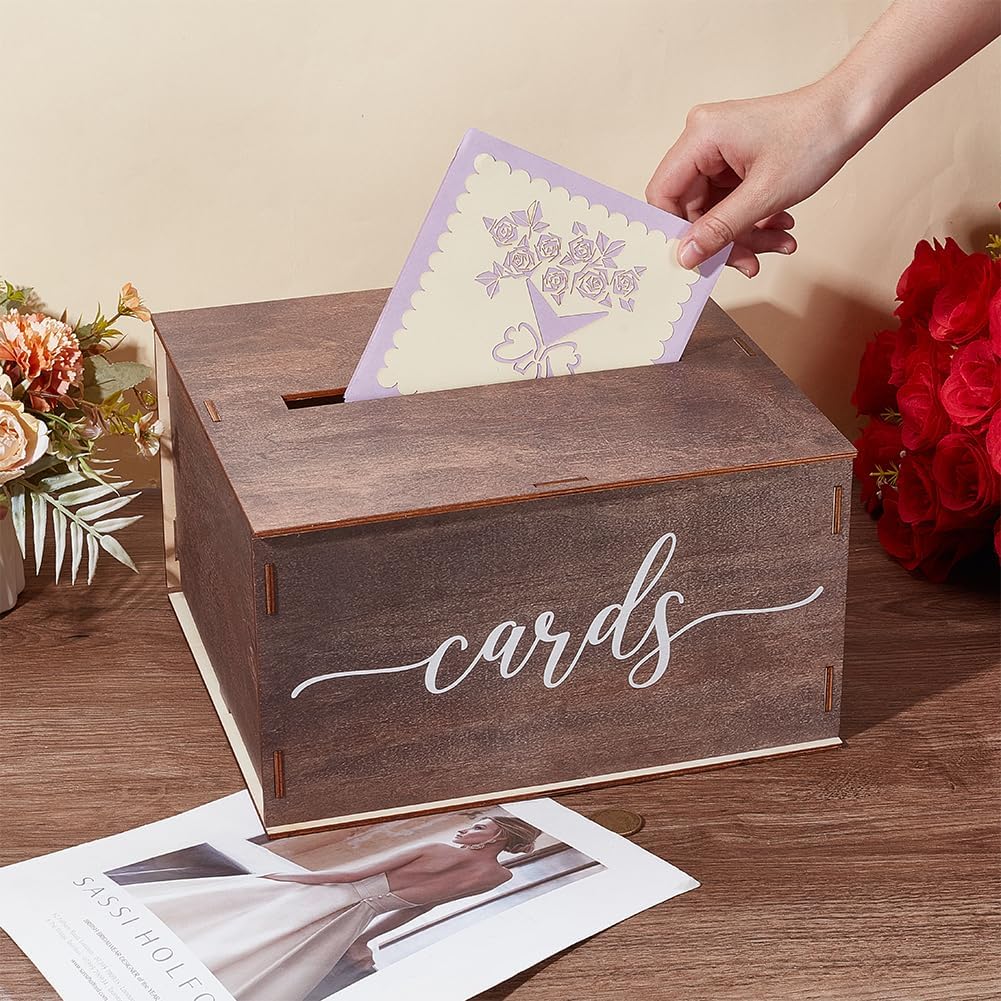 OLYCRAFT Wedding Card Box 11.4x10.5x6.5 Inch Wooden Weddings Cards Box with Slot Rustic Envelope Money Boxes DIY Wedding Money Envelope Card Boxes for Birthday Weddings Graduation Party