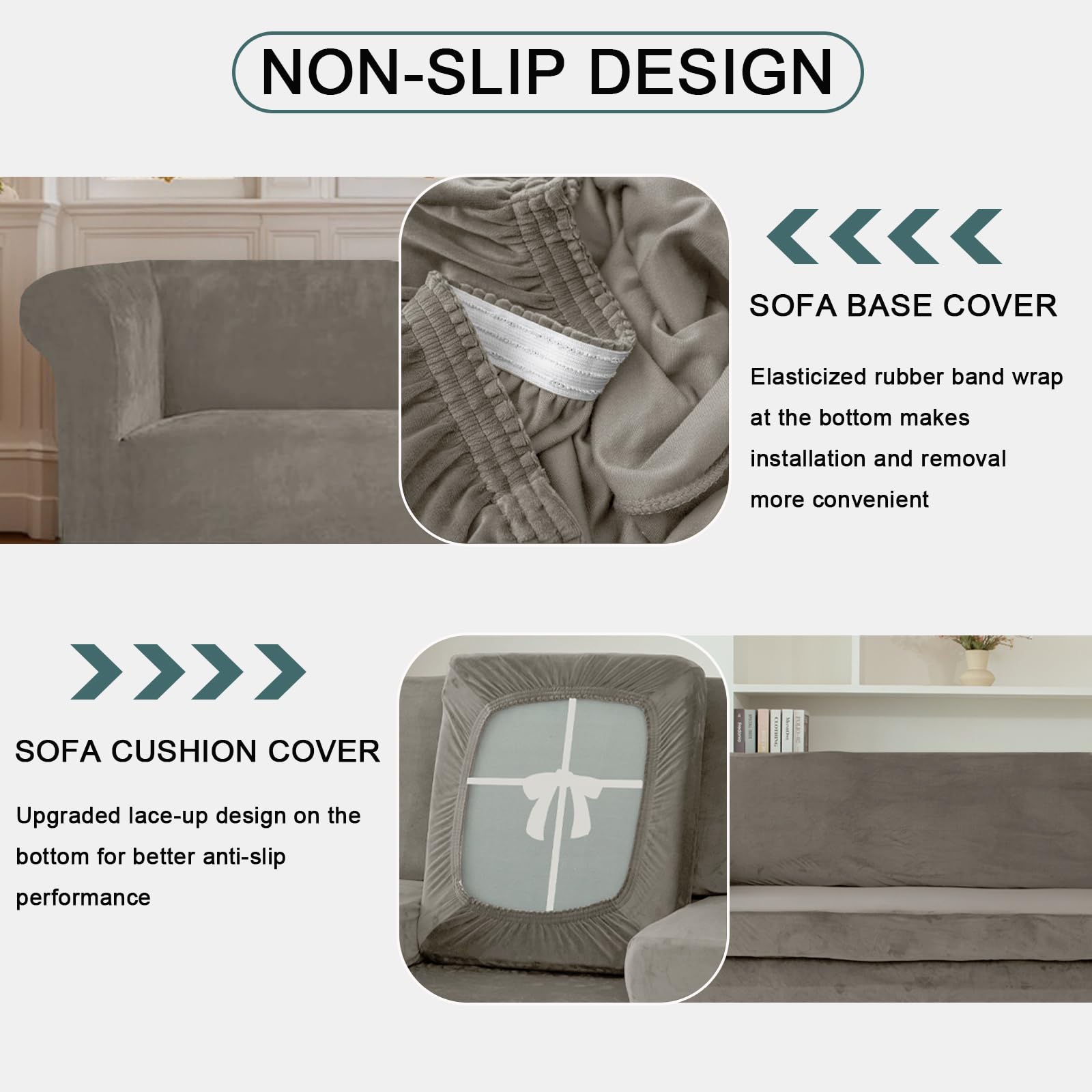 Stretch Chesterfield Sofabezug Samt Spandex Sofabezüge, Couchbezug Mit Sitzkissenbezug, rutschfest Sofa Schonbezug Mit Armlehne (Taupe,LOVESEAT)