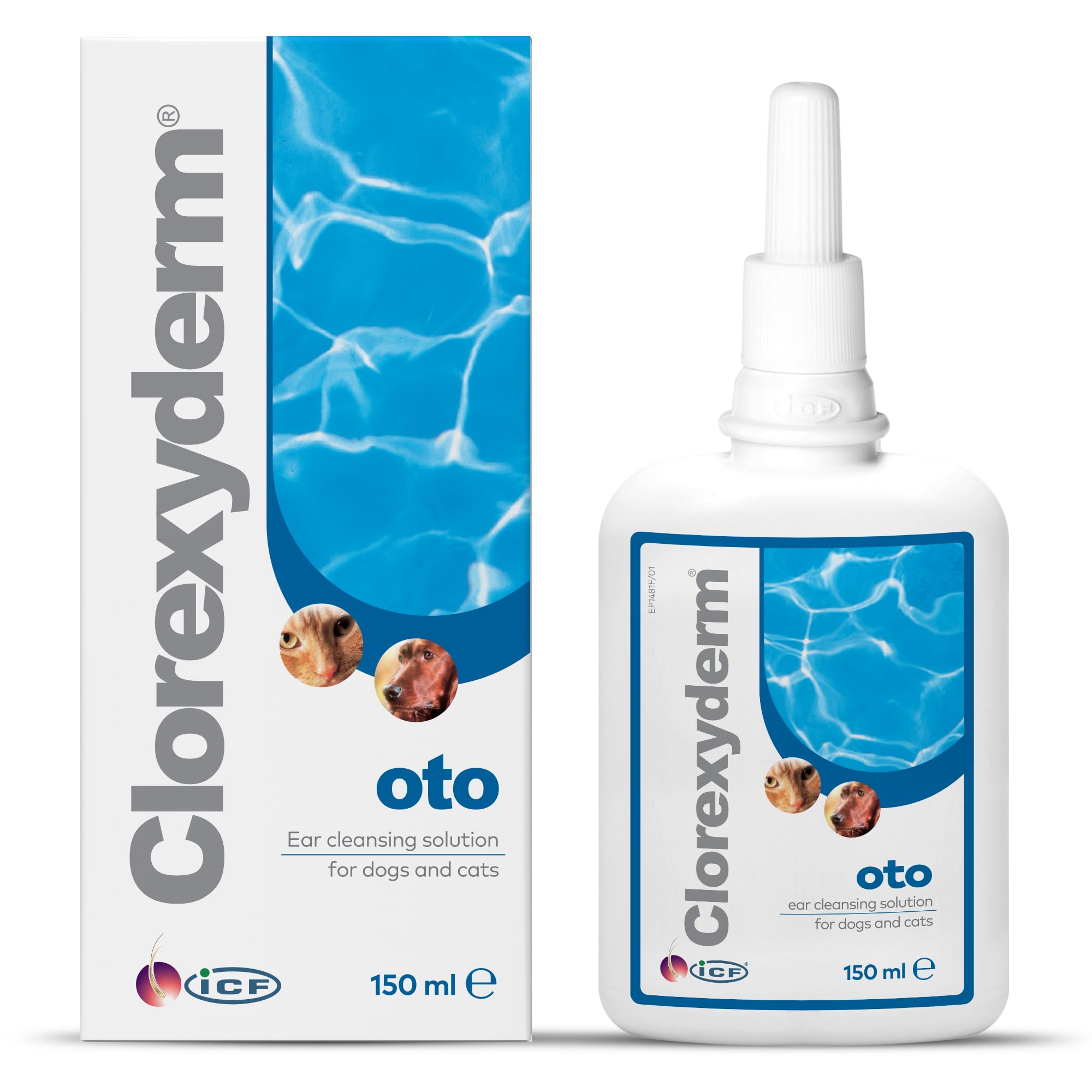 ICF Clorexyderm® oto Cat & Dog Ear Cleaner Solution Ear Wax Removal Ear Drops in a Dropper Bottle for Bad Odour Sensitive or Itchy Ears - 150 ml
