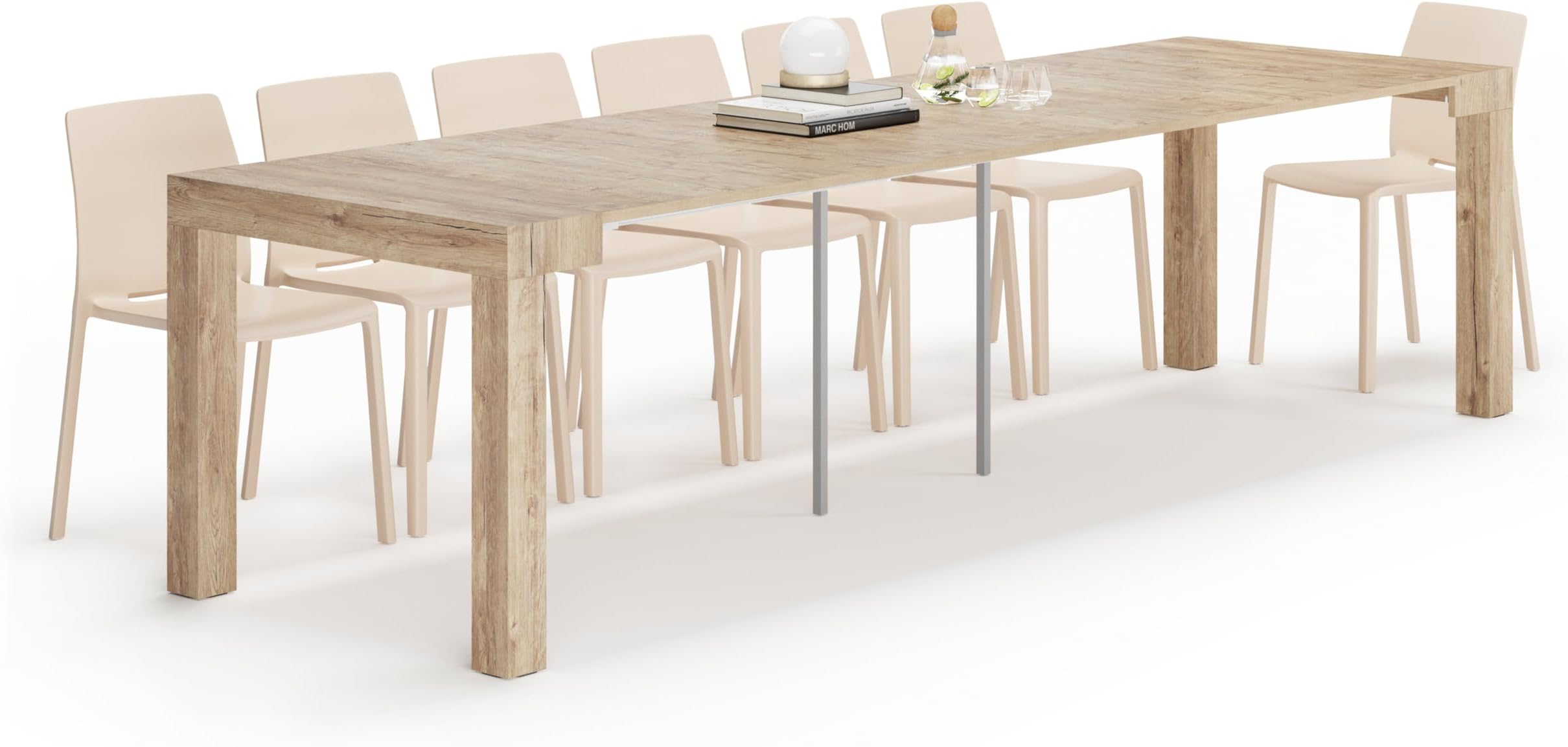 First, Extendable Console Table 17.7(120) x35.4 in, Oak, for 4-14 People, Space-Saving Dining Table, Italian Furniture