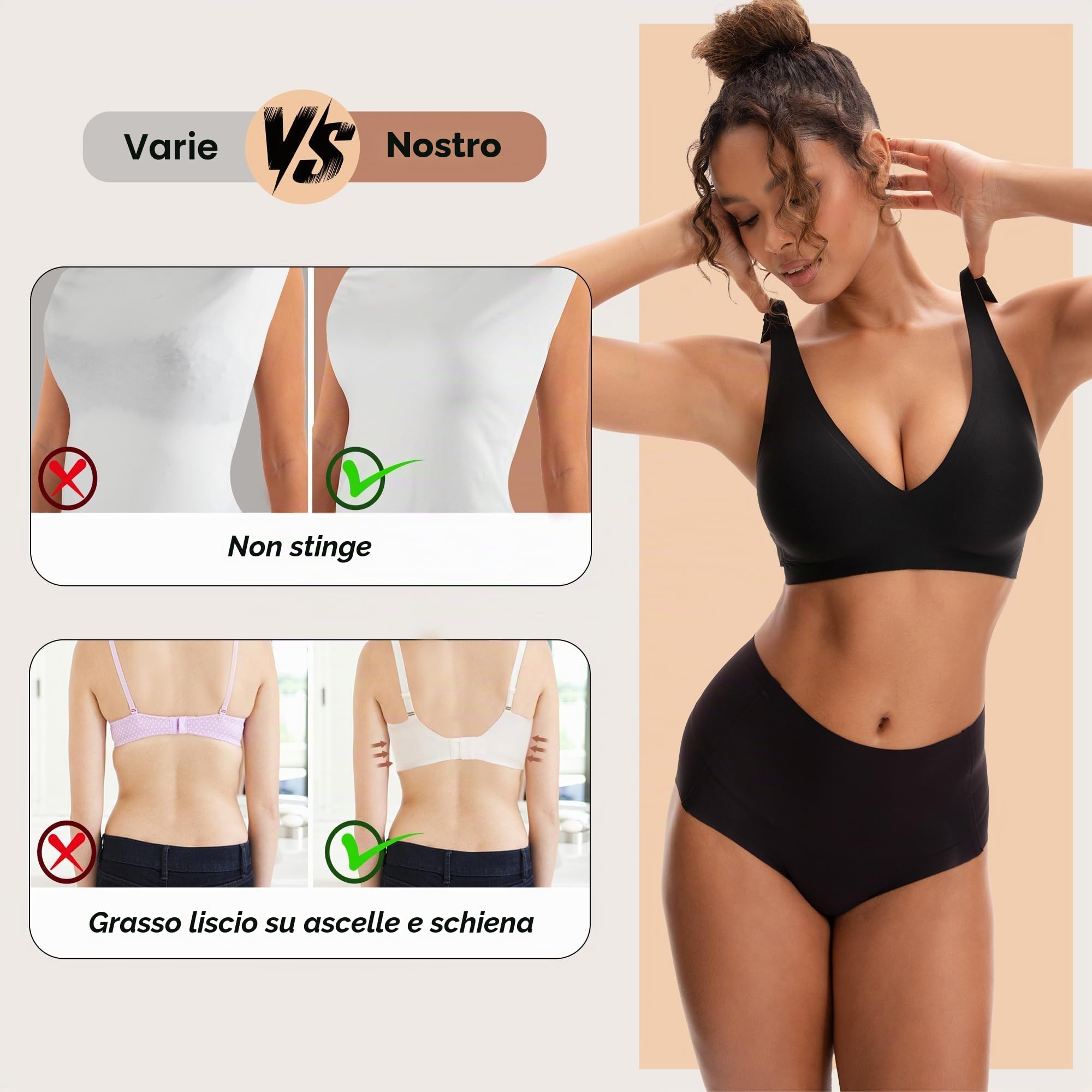 INNERSY Reggiseno Senza Ferretto Invisibile Push Up Reggiseni Donna Basic Scollo a V Intimo Comodo