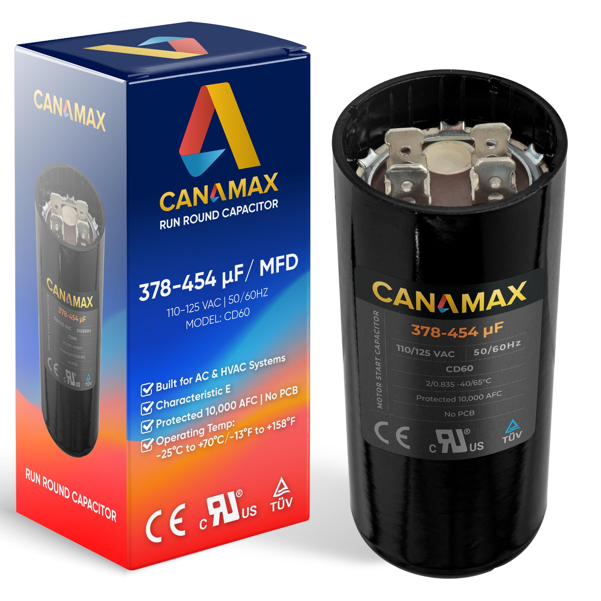 378-454 uF 378/454 MFD uf 50/60Hz 110-125 VAC Volts ±20% Round Motor Start Capacitor - Compatible with Single-Phase Electric Motors and Gear Motor