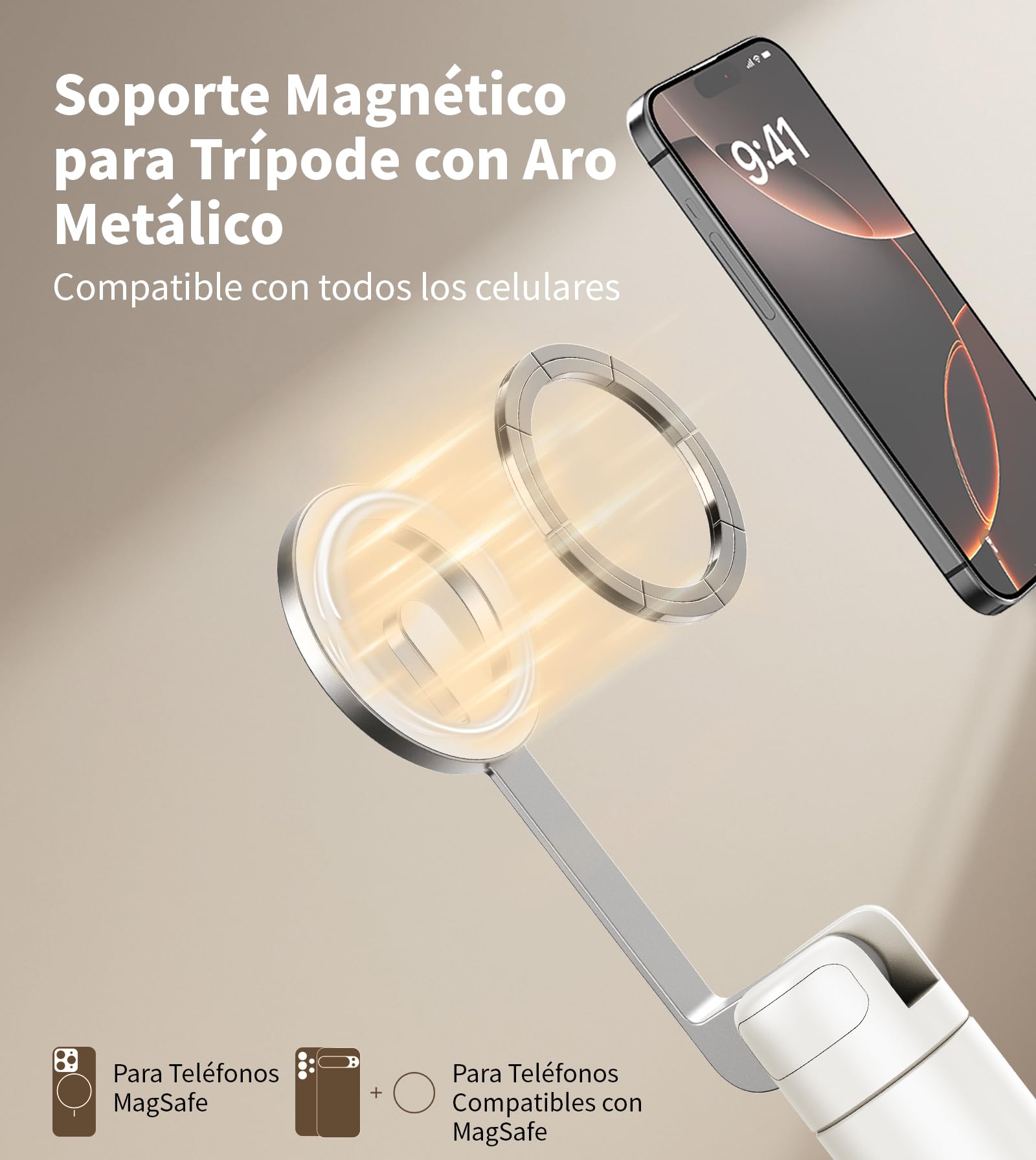 TONEOF 173cm Trípode Magnético para Movil Palo Selfie, Soporte Magnético de Aluminio-Teléfono Giratorio de 360°, Trípode Viaje Retráctil con Anillo Metálico&Control,Kits de Vídeo para Teléfonos