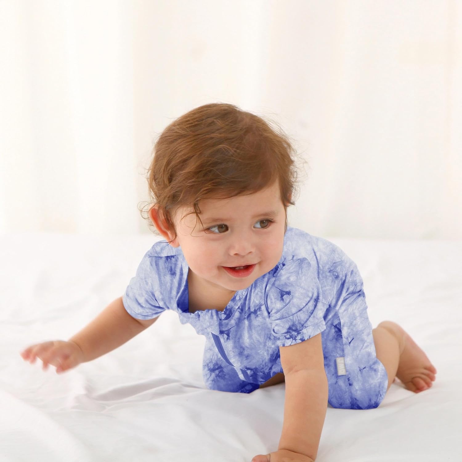 Jimonda Baby Girl Boys Rayon From Bamboo Pajamas 3 Pack Short Sleeve Footless Romper 2 Way Zipper Tie Dye Pjs Sleeper 0-24M - Image 4