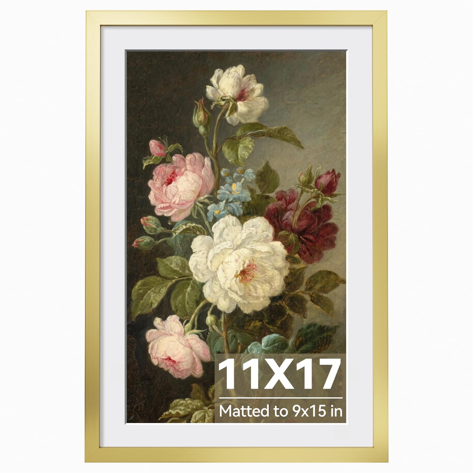 Photo 1 of *DAMAGED CORNER* HappyHapi 11x17 Picture Frame Gold, Gold Picture Frames Display Photos 9x15 with Mat or 11x17 Without Mat, 1 Pack Plastic Frame for Wall for Home Decor