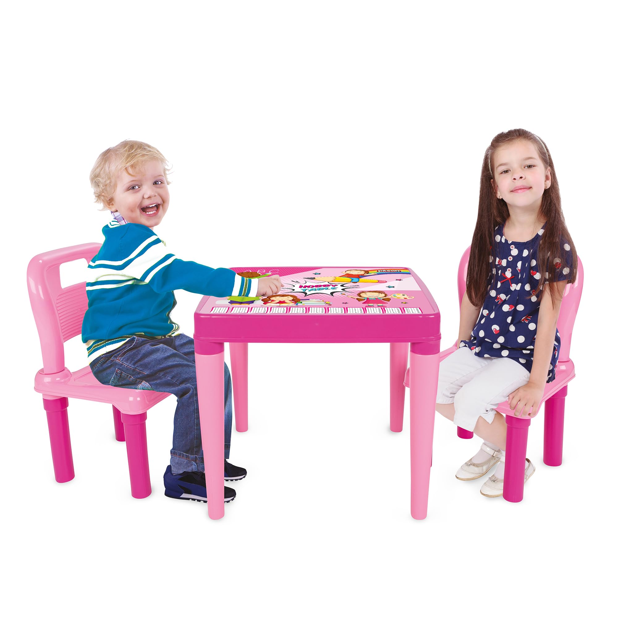 Lemodo Kindersitzgruppe bestehend aus 1x Kindertisch und 2X Kinderbank | Sitzgruppe pink für Kinder ab 3 Jahre | farbenfroher Kinder Picknicktisch | Kindermöbel aus robustem Plastik