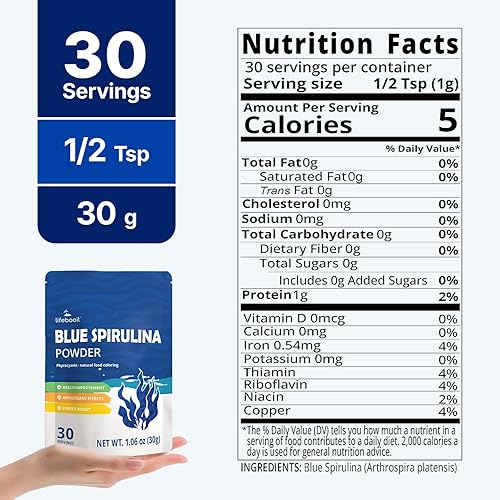 Miniatura 2 de Polvo de espirulina azul, extracto de ficocianina puro 100% natural de algas azul-verdes, vegano, sin gluten, sin OMG, colorante alimentario para