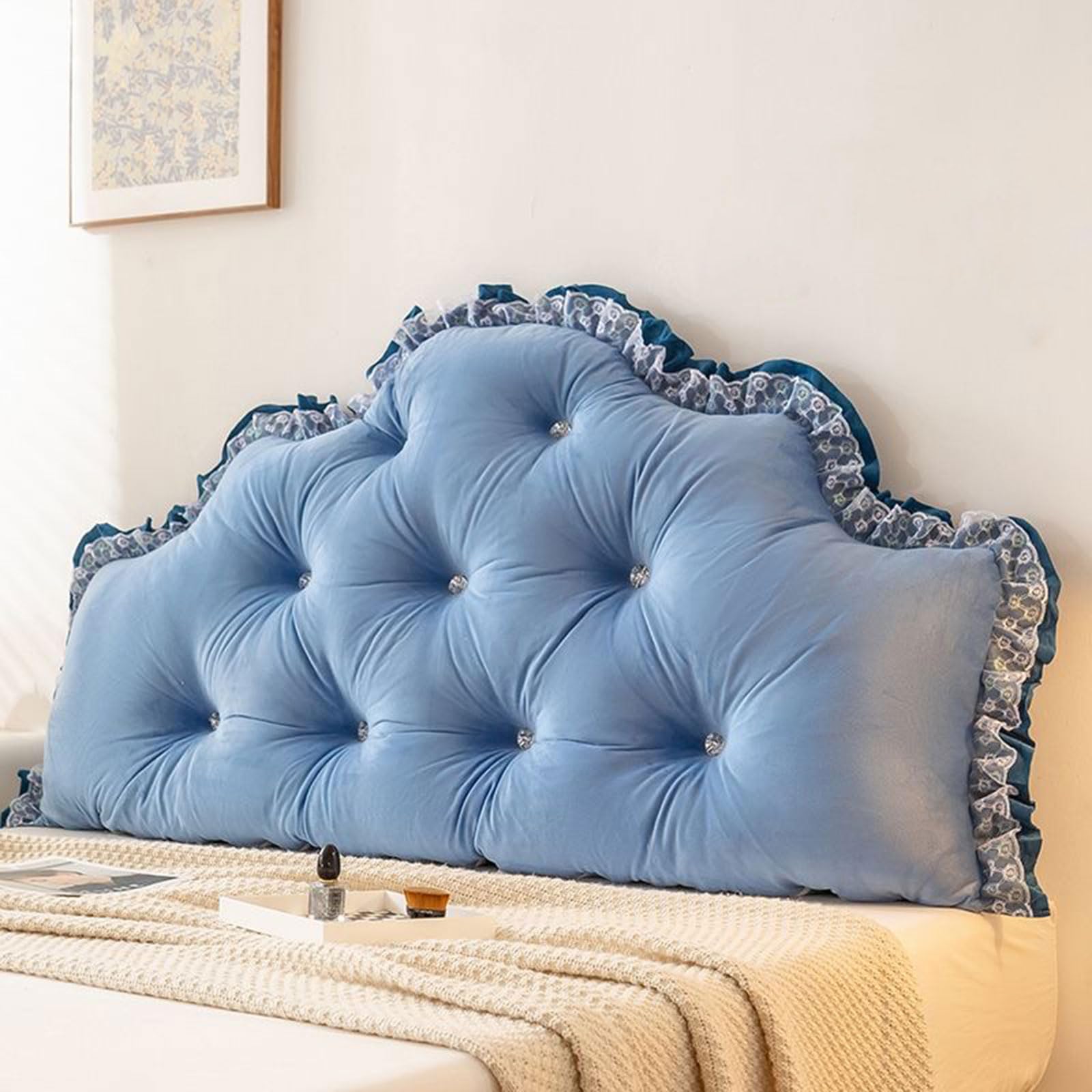CXLT Bed Back Cushion Headboard Pillows, Queen King Size Backrest Pillow Soft Comfortable Upholstered Rest Reading Cushion, Lumbar Support Bolster for Bed, Couch, Wall and Day Bed(180x75x15cm,Blue2)