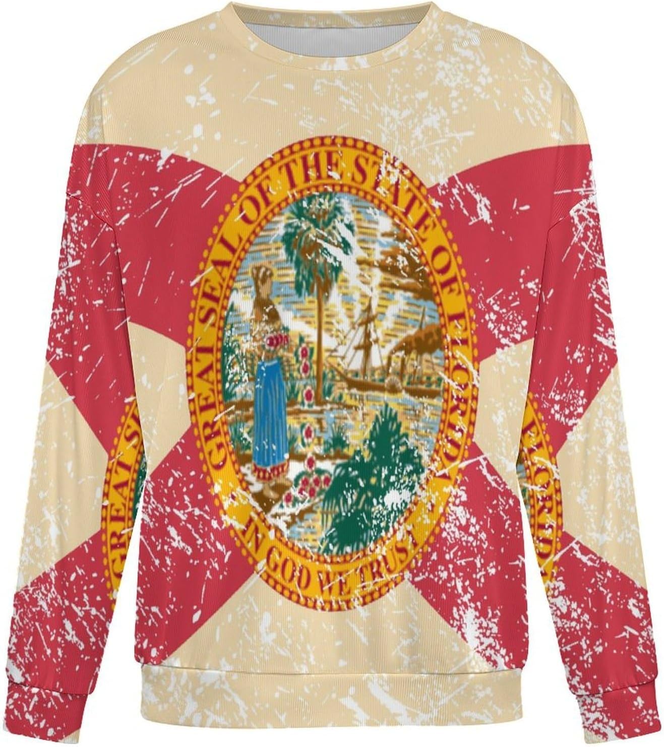 Florida State Flag Men's Sweatshirt Crewneck Pullover Long Sleeve T Shirts Top