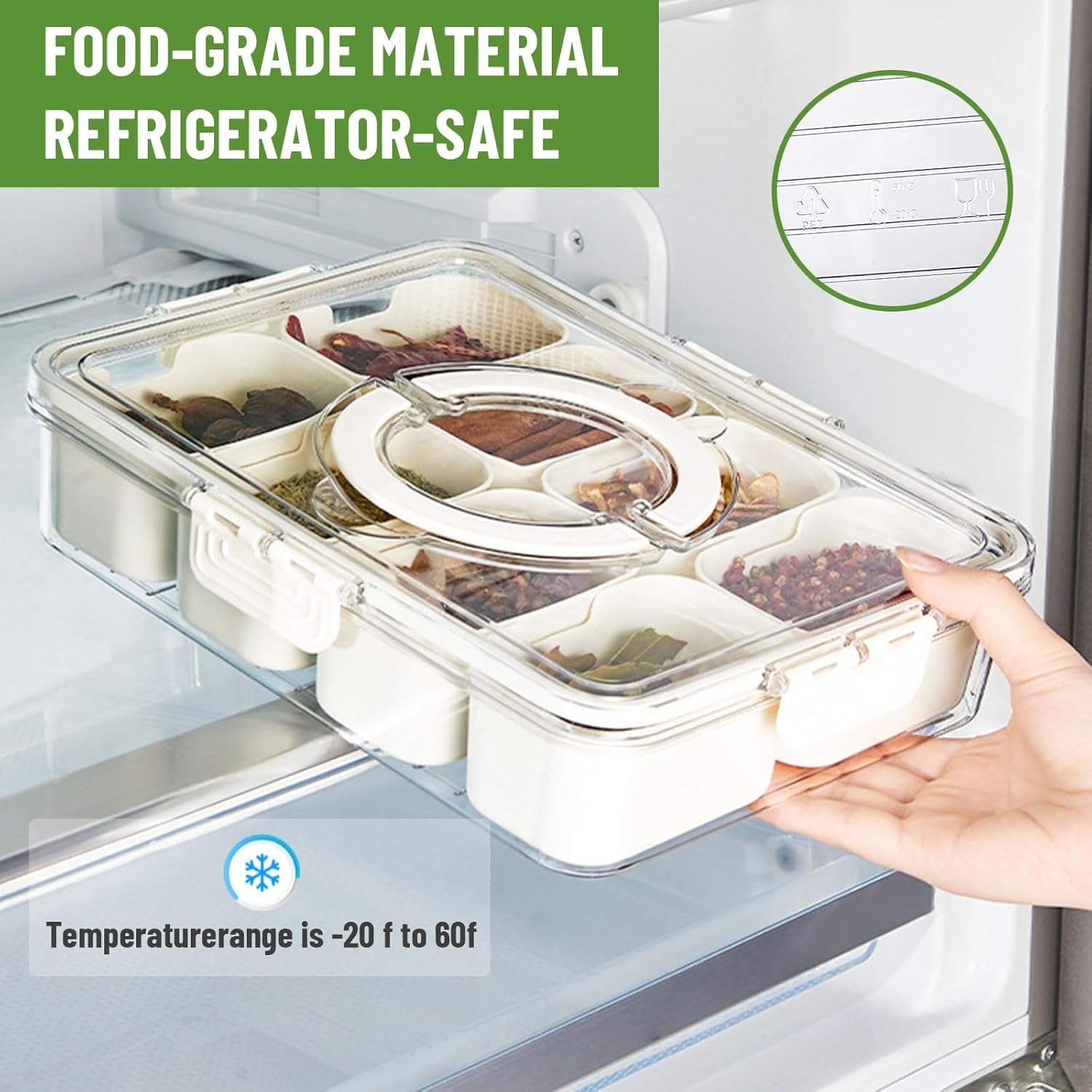 Snack Containers, 2pcs Snackle Box Charcuterie Container 8 Compartment Divided Serving Tray with Lid and Handle,Portable Snack Platters Travel Food Organizer (2pcs(8 Compartment))