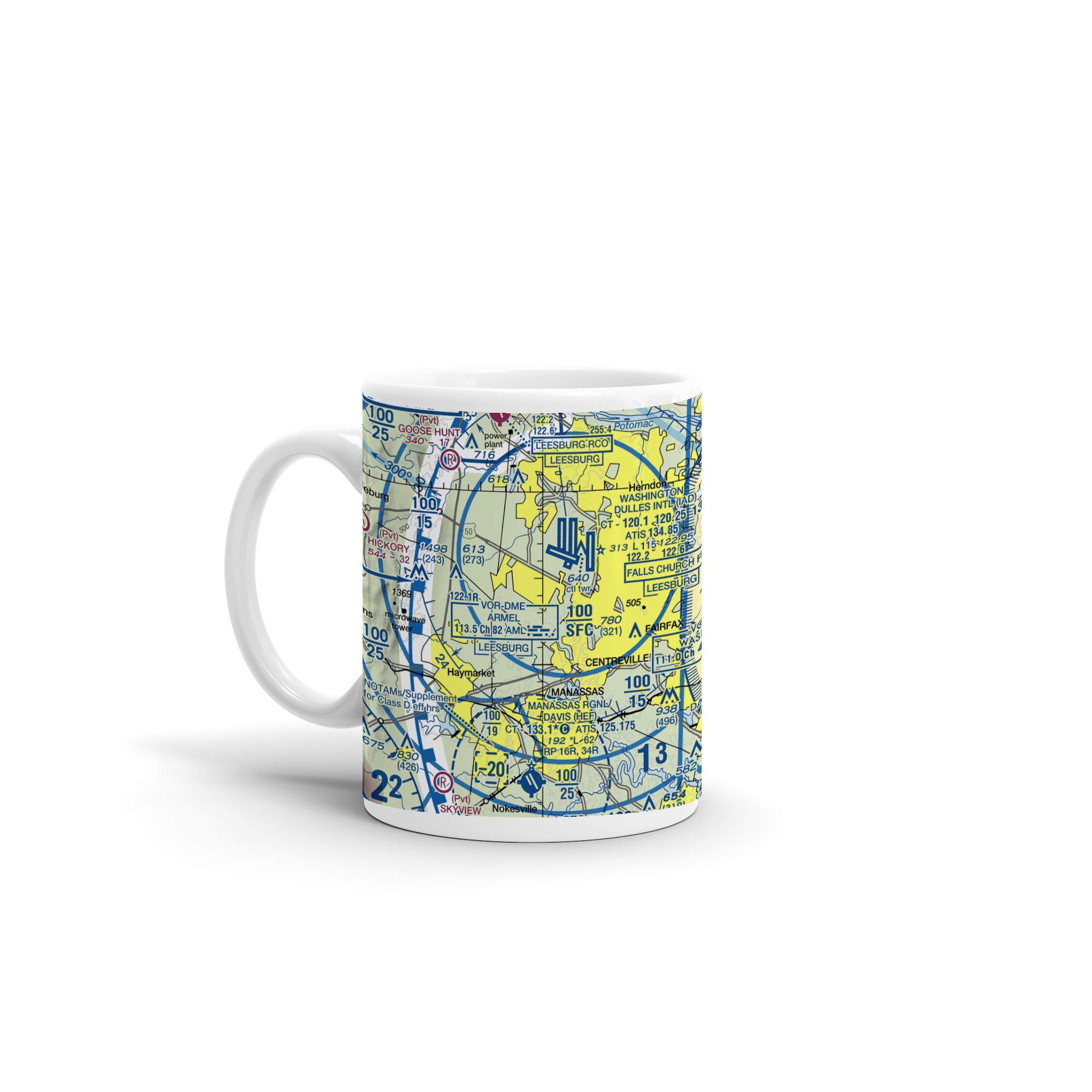 Washington DULLES Intl Airport (IAD), Saarinen Circle, Dulles, VA, USA FAA Sectional Aeronautical Charts Chart Mug, 11oz