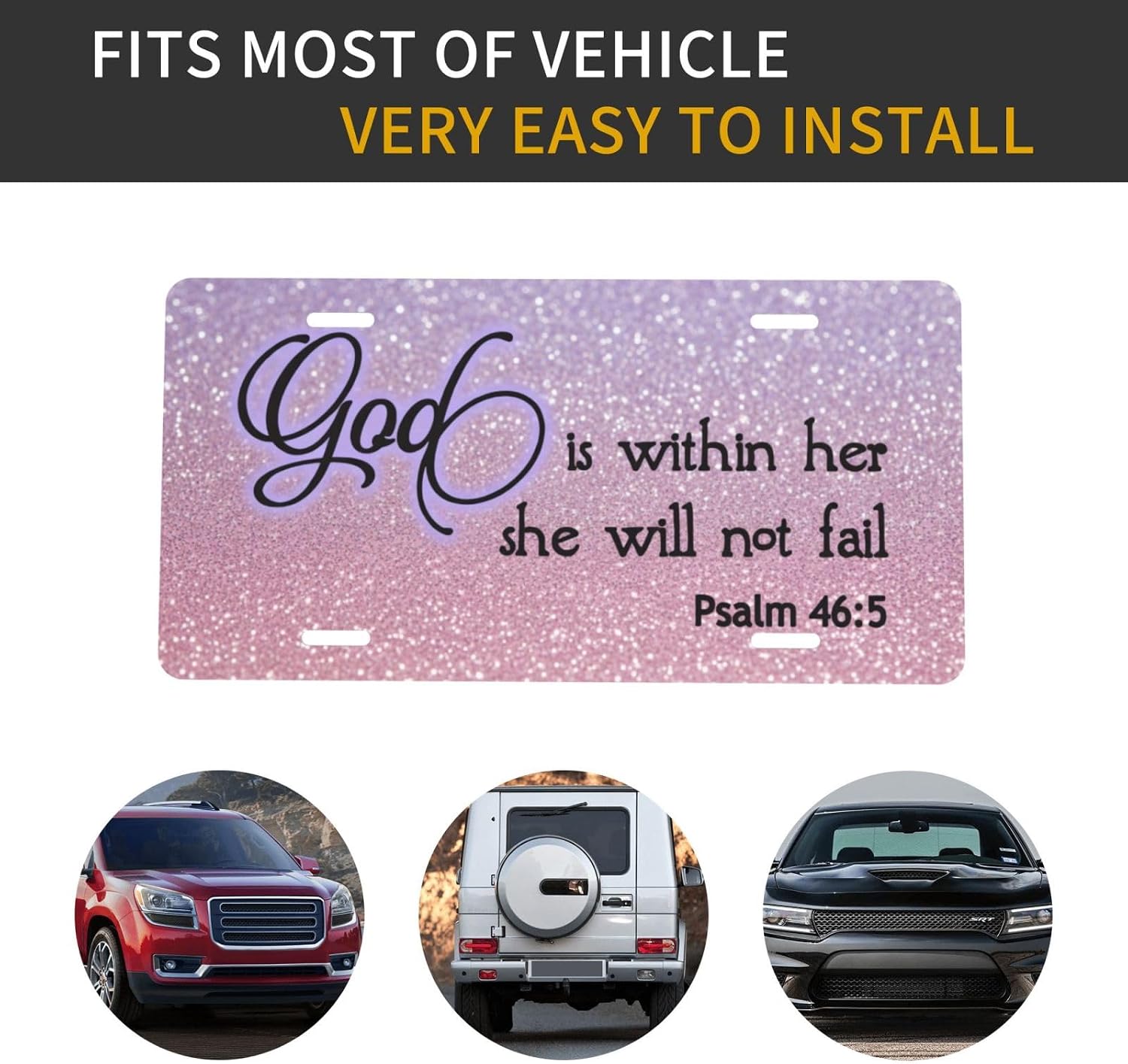 Psalm 46:5 God is Within Her, She Will Not Fail Bible License Plate - 6x12 Inch Aluminum Novelty Decorative Vanity Metal Front Car Plate for Women Men image 4