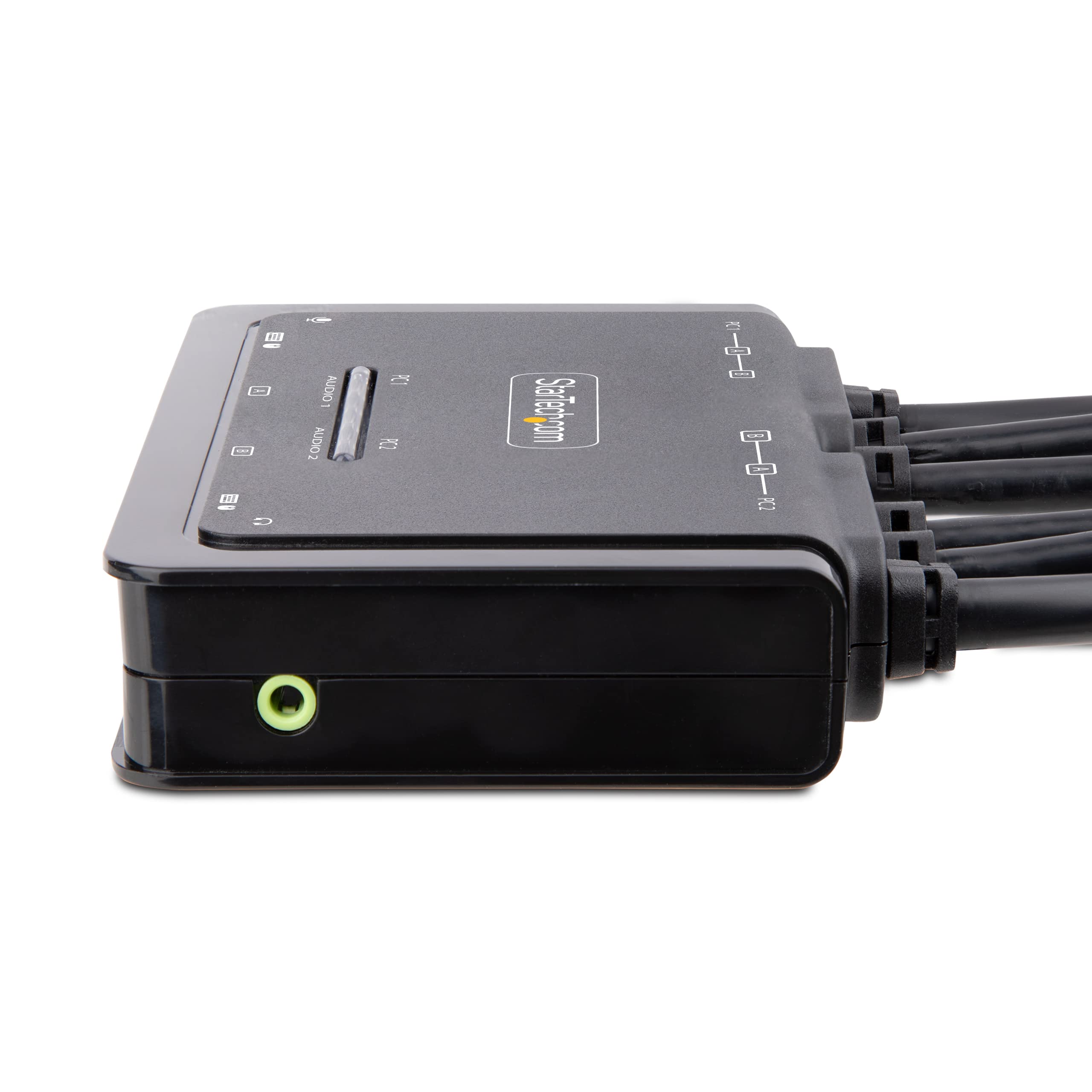 StarTech 2 Port Dual-Monitor HDMI KVM, 4K 60Hz, USB-betrieben, 1,5m Kabel | Integrierte Kabel, USB-A, Hotkey, Fernumschaltung, Zwei Monitore, Desktop