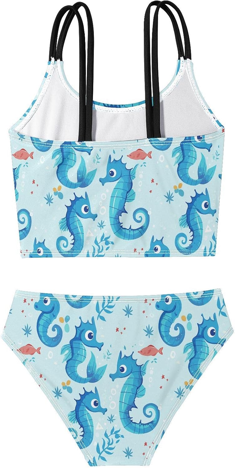 visesunny Girls Two Piece Swimsuits Cartoon Seahorse Ocean Girl's Bikini Sets Bathing Suits for Girls Size 5-12Y