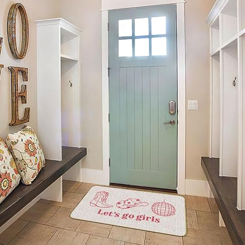 Miniatura 2 de Mingnei Tapete rosa divertido para puerta de niñas Preppy Let's Go para el hogar, cocina, entrada, tapete de vaquera, botas de vaquera occidental,
