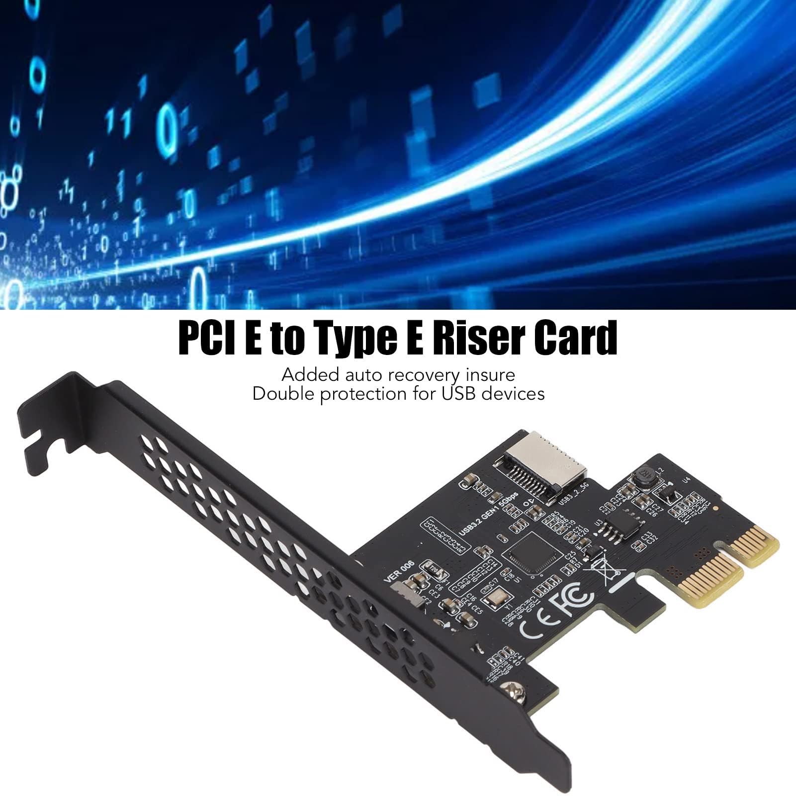 Karta Rozszerzająca PCIE na Typ E, Karta Rozszerzająca USB3.2 PCI E dla XP 7 8 10 11 LINUX, ASMedia ASM1042A Master Control, PCIE na USB3.2 GEN1 5 Gb/s Typ C Przód(Czarny)