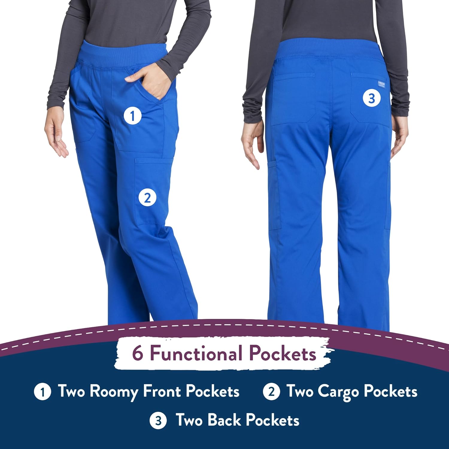 Cherokee Women's Scrub Pants Mid Rise Straight Leg Pull-on Cargo Pant with 6 Pockets & 2-Way Stretch Fabric - WW170 - Image 6