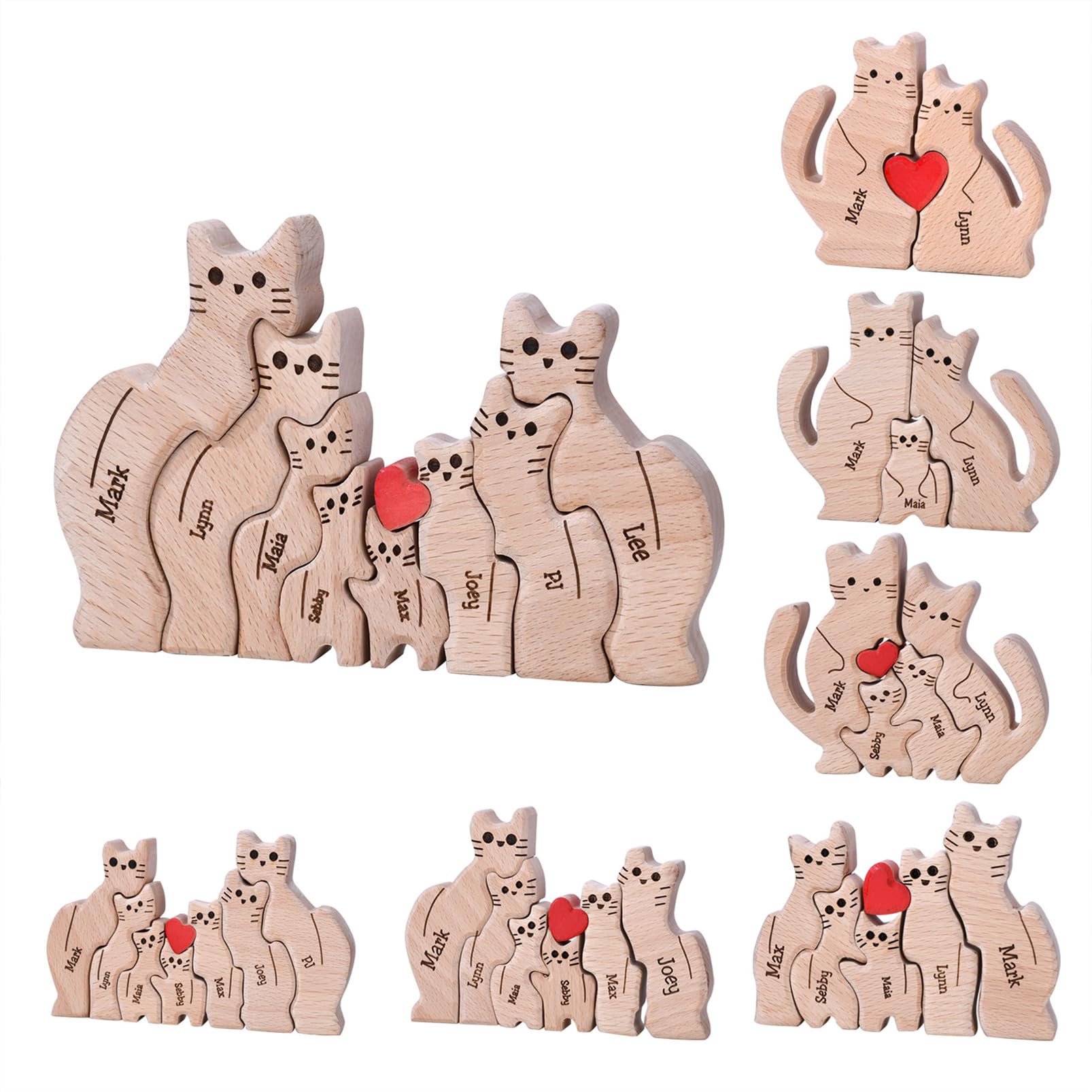 Personalized Family Name Puzzle with 2-8 Names Custom Wooden Cat Puzzle with Names Customized Wooden Puzzle Gifts for Christmas (Cat)