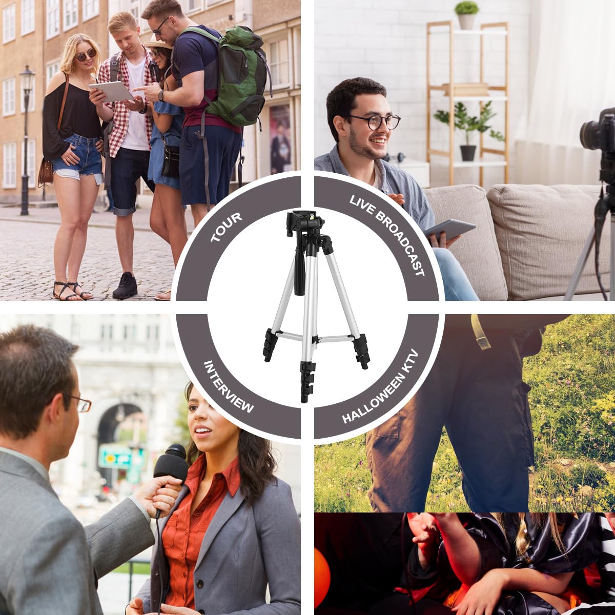 Treppiede Telescopico 110cm in Lega di Alluminio per Streaming | Pieghevole, Altezza Regolabile, Argento, per Viaggio, Adatto a Telescopio e Fotocamera