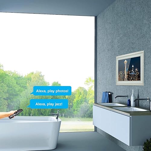 Miniatura 2 de Soulaca Sistema webOS con espejo inteligente de 22 pulgadas, impermeable, marco blanco, con Alexa incorporada, WiFi, Bluetooth para baños, chimeneas