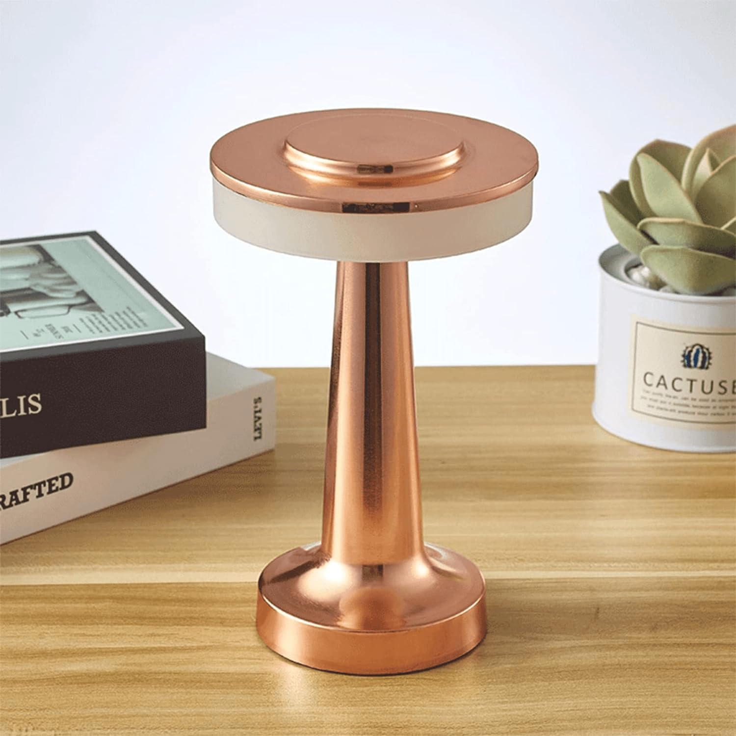 Gesto Battery Operated Rechargable Desk Lamp- 3 Color Mode Touch Control | Eye Carying Metal Lamp for Indoor Outdoor Use | Table Light for Bars,Resturants,Bedside, Night, Study Lamp(Rose Gold)-image-5