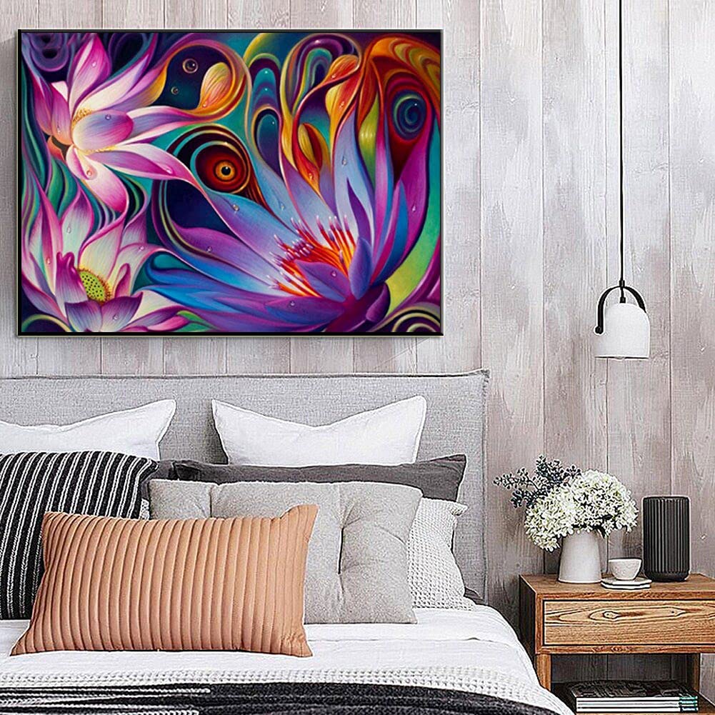 Peinture Diamant 5D Lotus 40x100cm : kit complet broderie strass grand format pour adulte