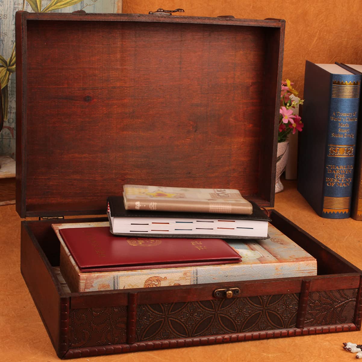 Cabilock Vintage Holz Aufbewahrungsbox Mit Deckel Große Schreibtischbox Für Dokumente Und Schmuck Unbehandeltes Holz Dekorative Speicherbox Für Erinnerungsstücke Und Kleinigkeiten