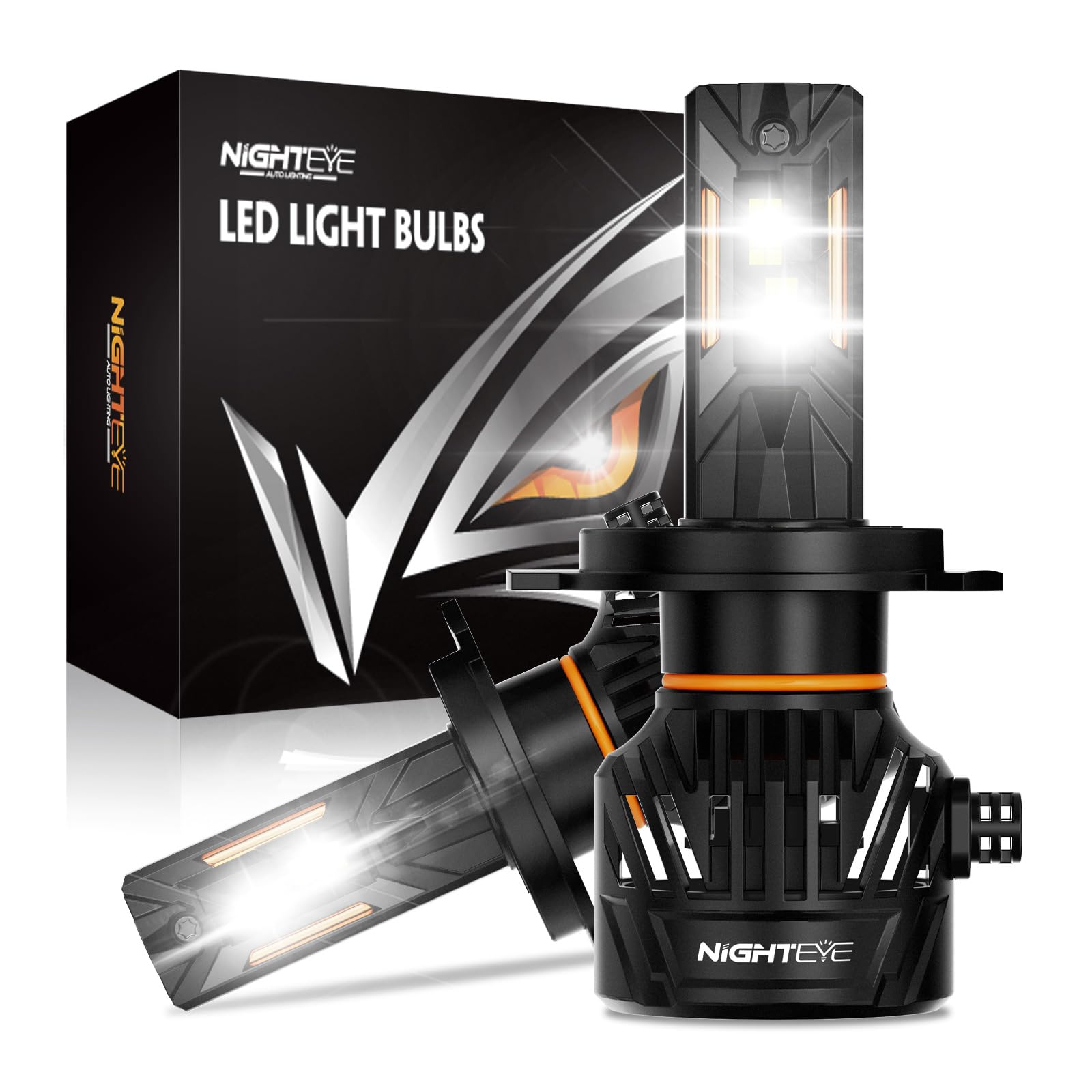 NIGHTEYE H4 LED Headlight Bulbs - 34000LM 6500K White Light, 130W H4 Headlight Bulbs with Fan, Halogen Replacement Bulb,IP68 Waterproof, Pack of 2