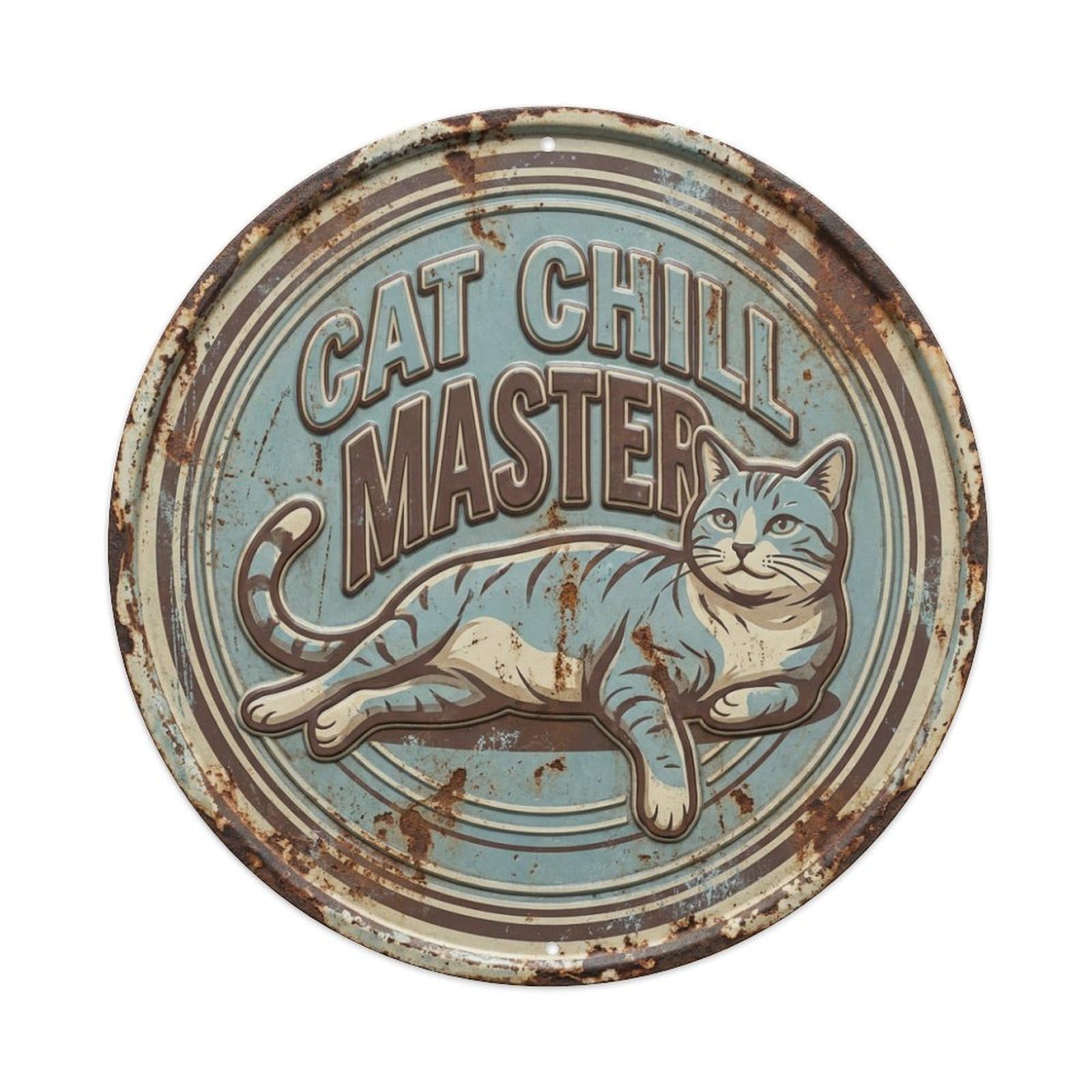 Vintage Cat Chill Master Purr Metal Tin Sign Plaque Wall Decor for Cafe, Club, Garden Round Metal Poster 8x8Inch