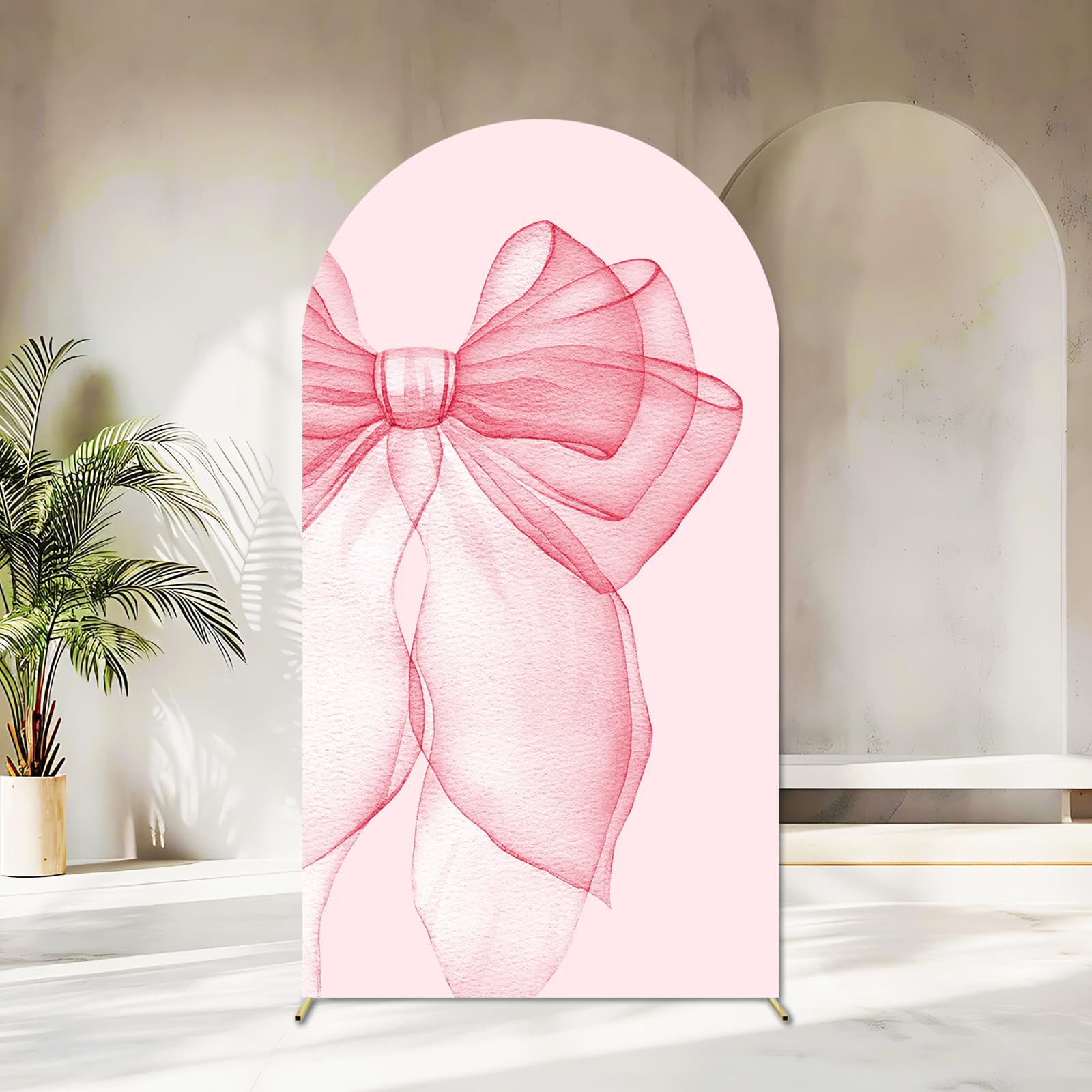 Sensfun Pink Bow Arch Backdrop Cover Girls Coquette Birthday Decorations,2-Sided Pastel Pink Bowknot Chiara Backdrop Arch Covers for Princess Wedding