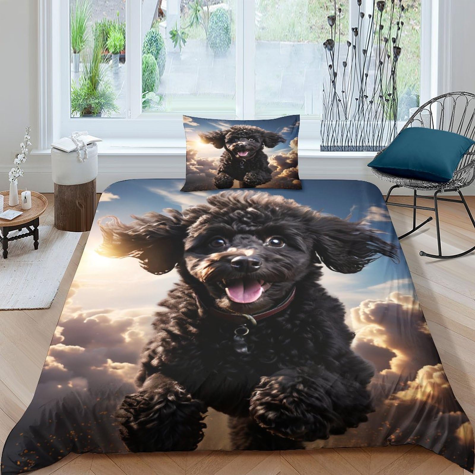 TNFHSOFT Cockapoo Dog Duvet Cover Sets Soft Microfiber Quilt Cover, 3D Cute Animals Comforter Cover For Kids Teens Adults Bedding Set 3 Pieces With Zipper Closure Single（135x200cm）