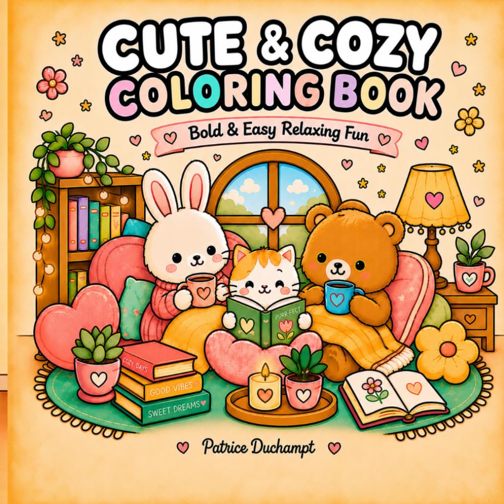 Cute & Cozy Coloring Book: Bold & Easy Relaxing Fun
