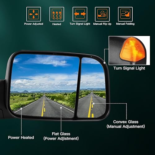 Miniatura 2 de SCITOO Espejo de remolque izquierdo y derecho, compatible con espejos de remolque 2002-2008 para Dodge para Ram 1500 2003-2009 para Ram 2500 3500