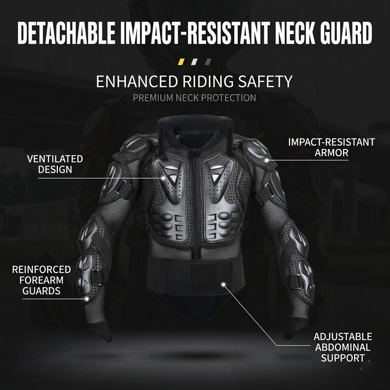 Conjunto de Protección Integral para Moto Armadura de Motocross de Alto Impacto para Hombre con Chaleco Protector de Pecho y Espalda Equipo Transpirable para Dirt Bike y Off Road,Black-4XL
