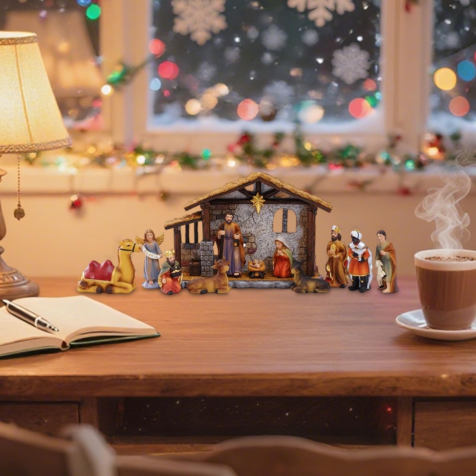 Nacimiento Navideño Nacimiento Escena Religiosa Decoración | Figuras Miniaturas Decoración Navidad Para Interior Exterior Mesa Estante Chimenea Patio Terraza